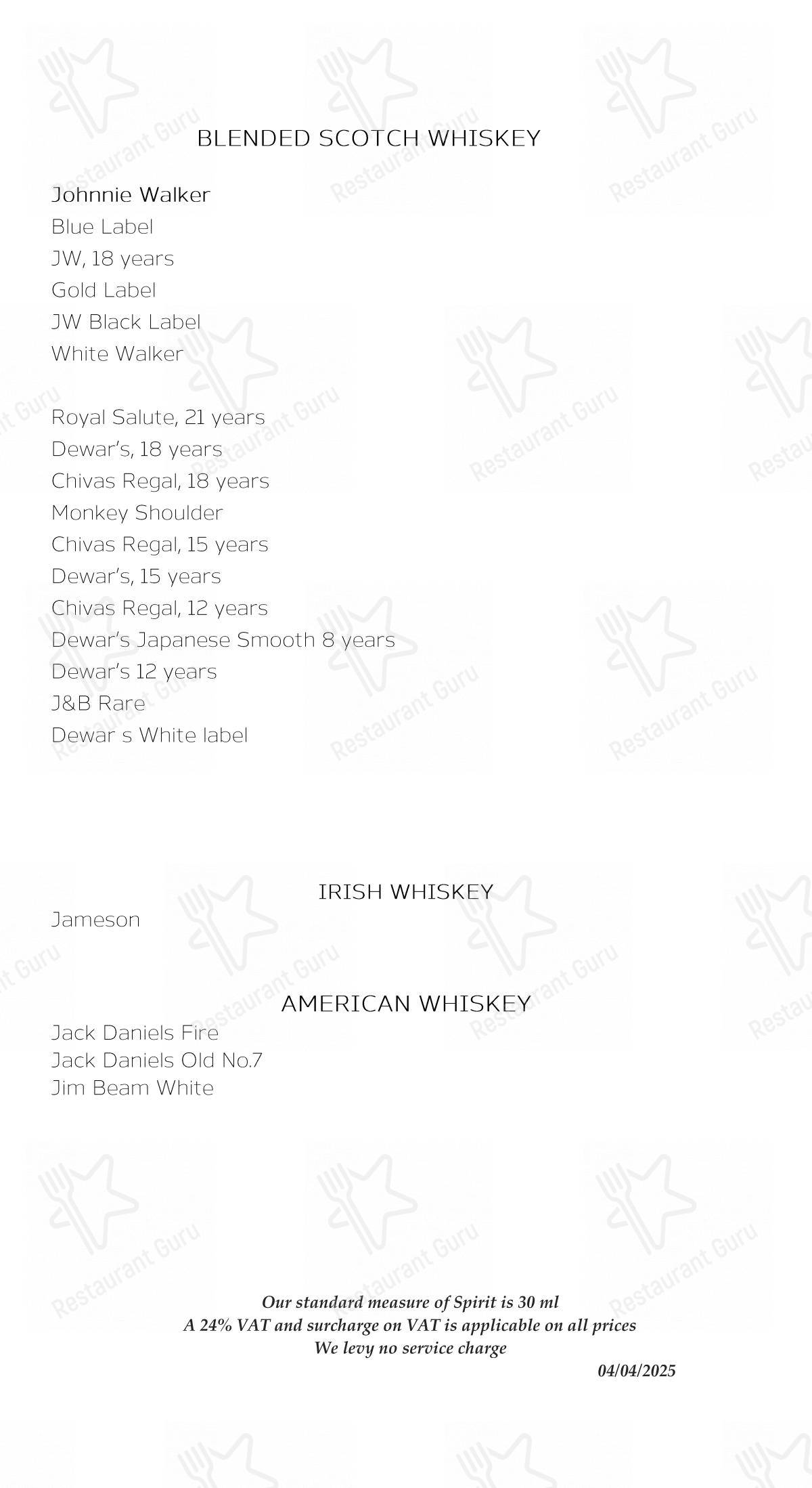 Suryamahal & Chandni menu - 菜单