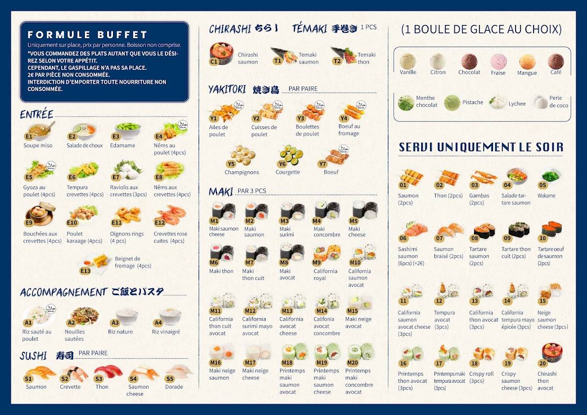 Menu de Sushi et Moi (formule à volonté)