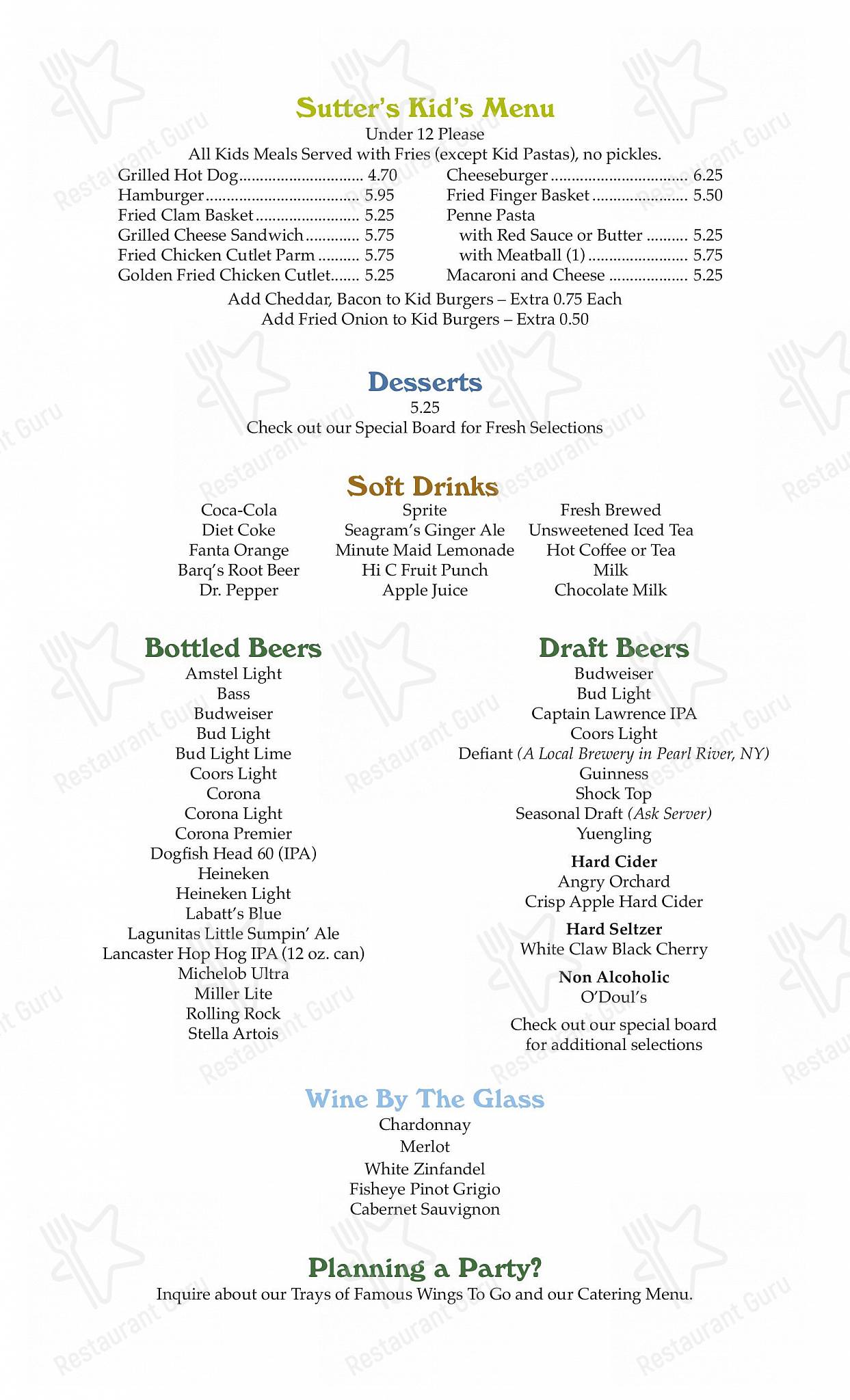 Menu at Sutter's Mill pub & bar, Suffern