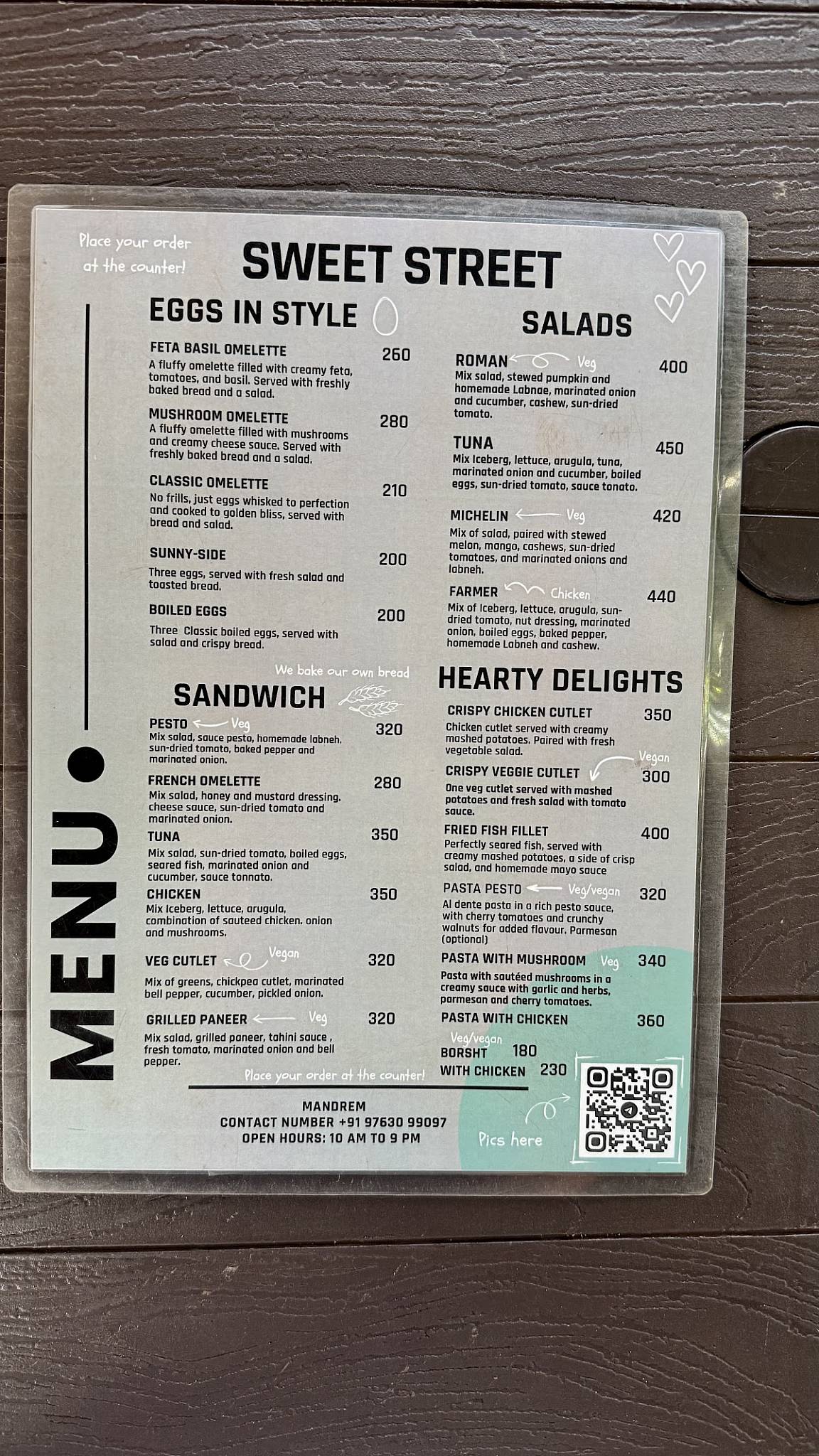 Sweet Street Bakery menu
