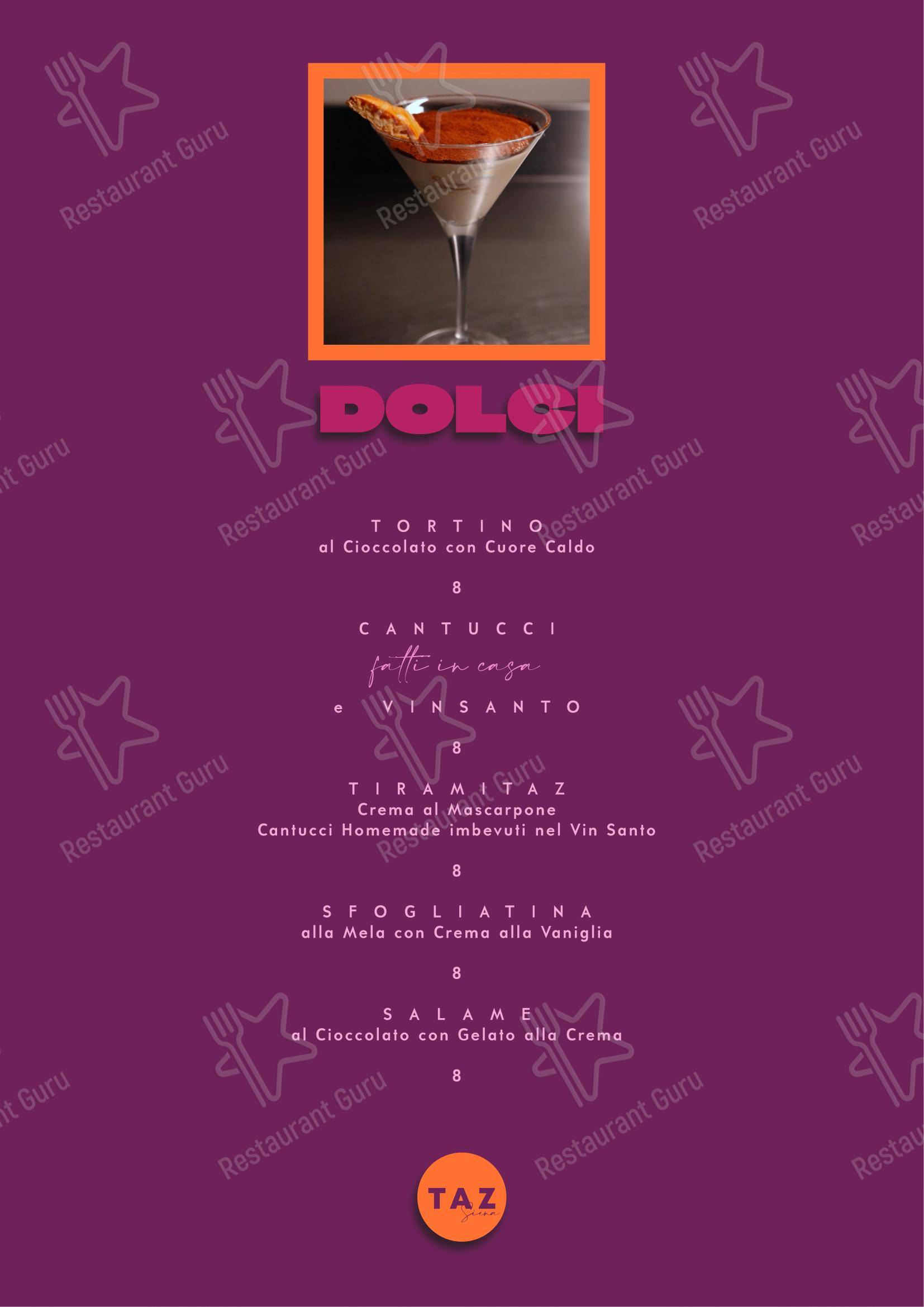 Menu bar per TAZ Siena in Siena