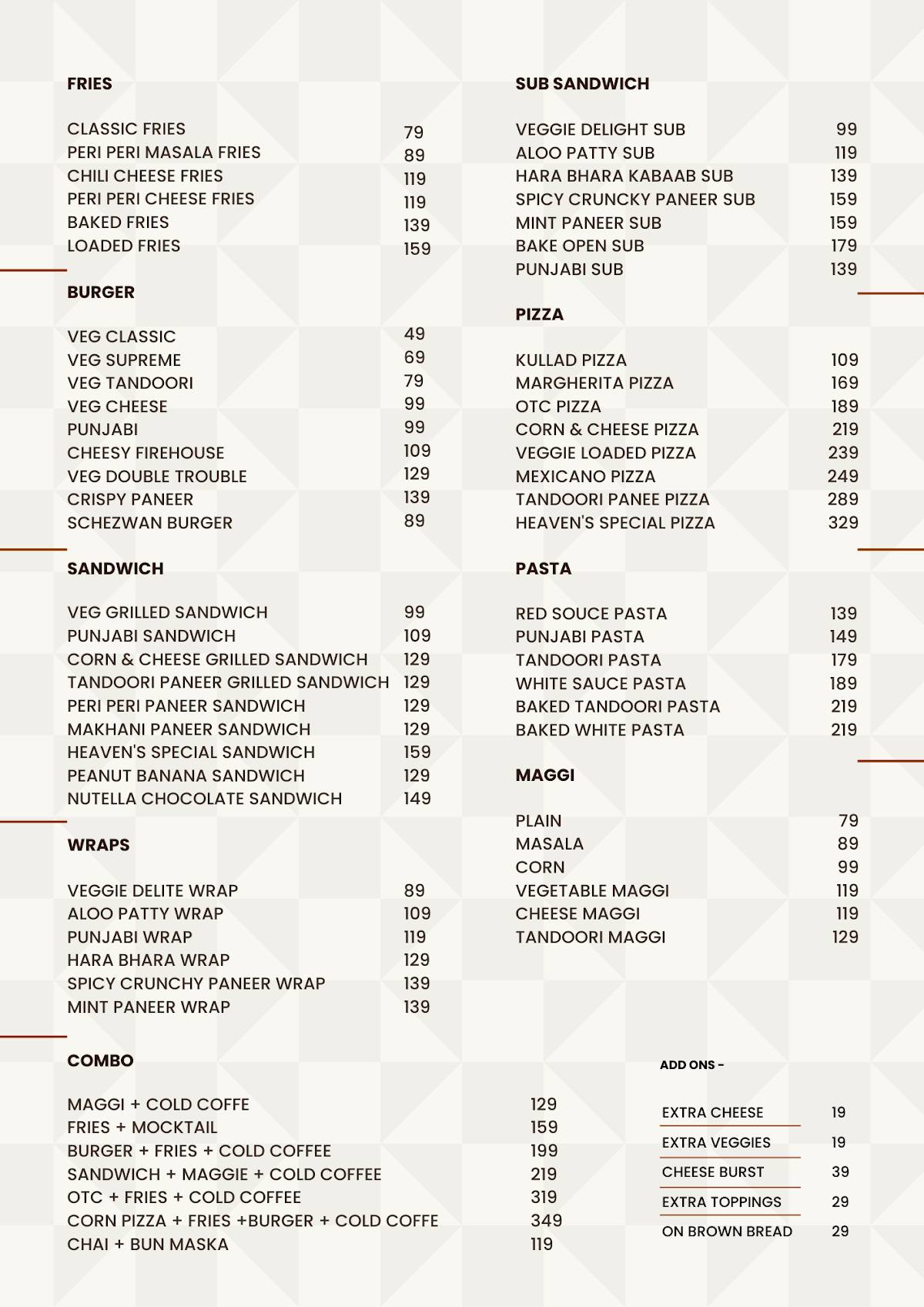 THE HEAVENS SHAKES menu