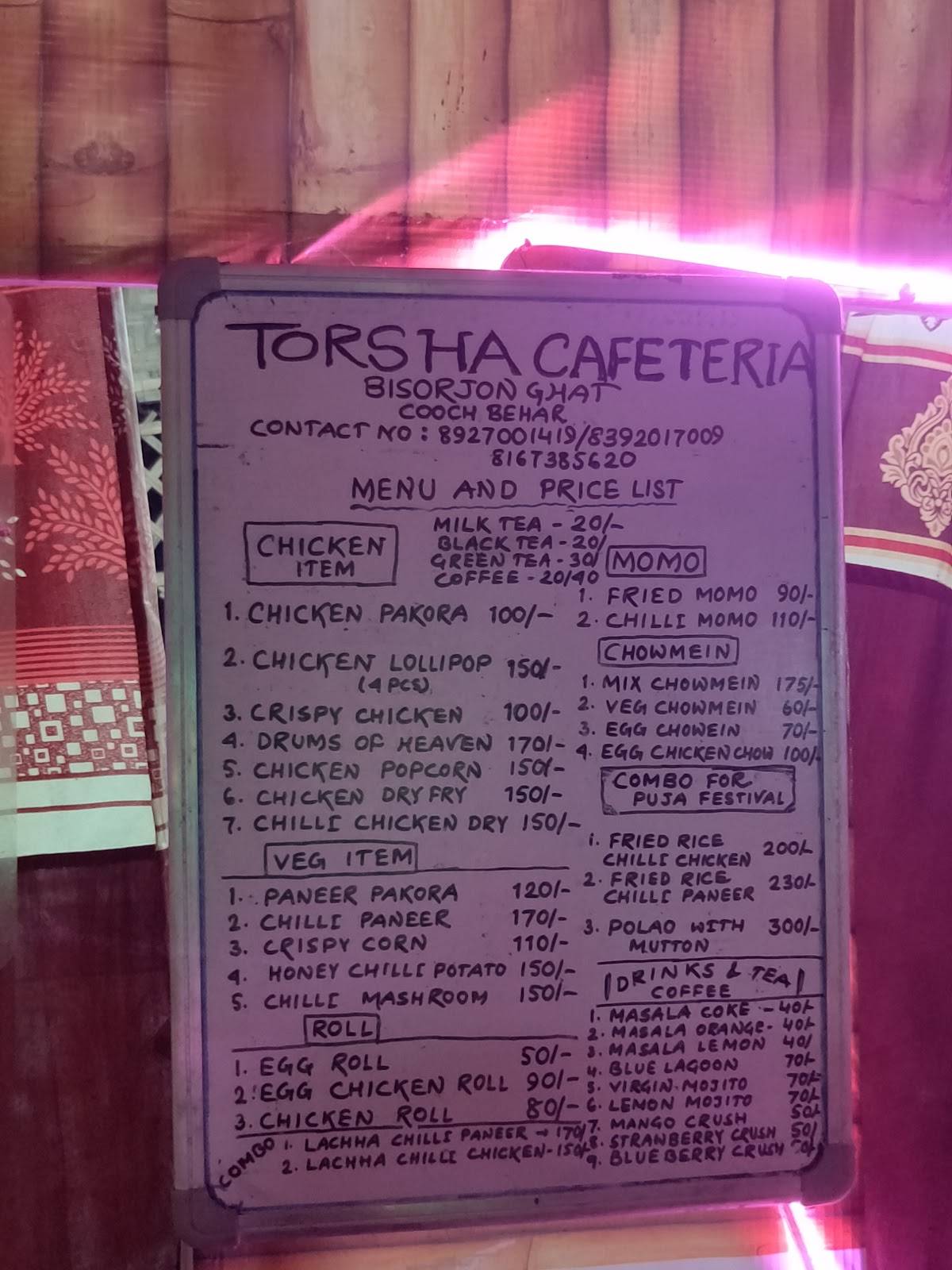 TORSHA CAFETERIA menu