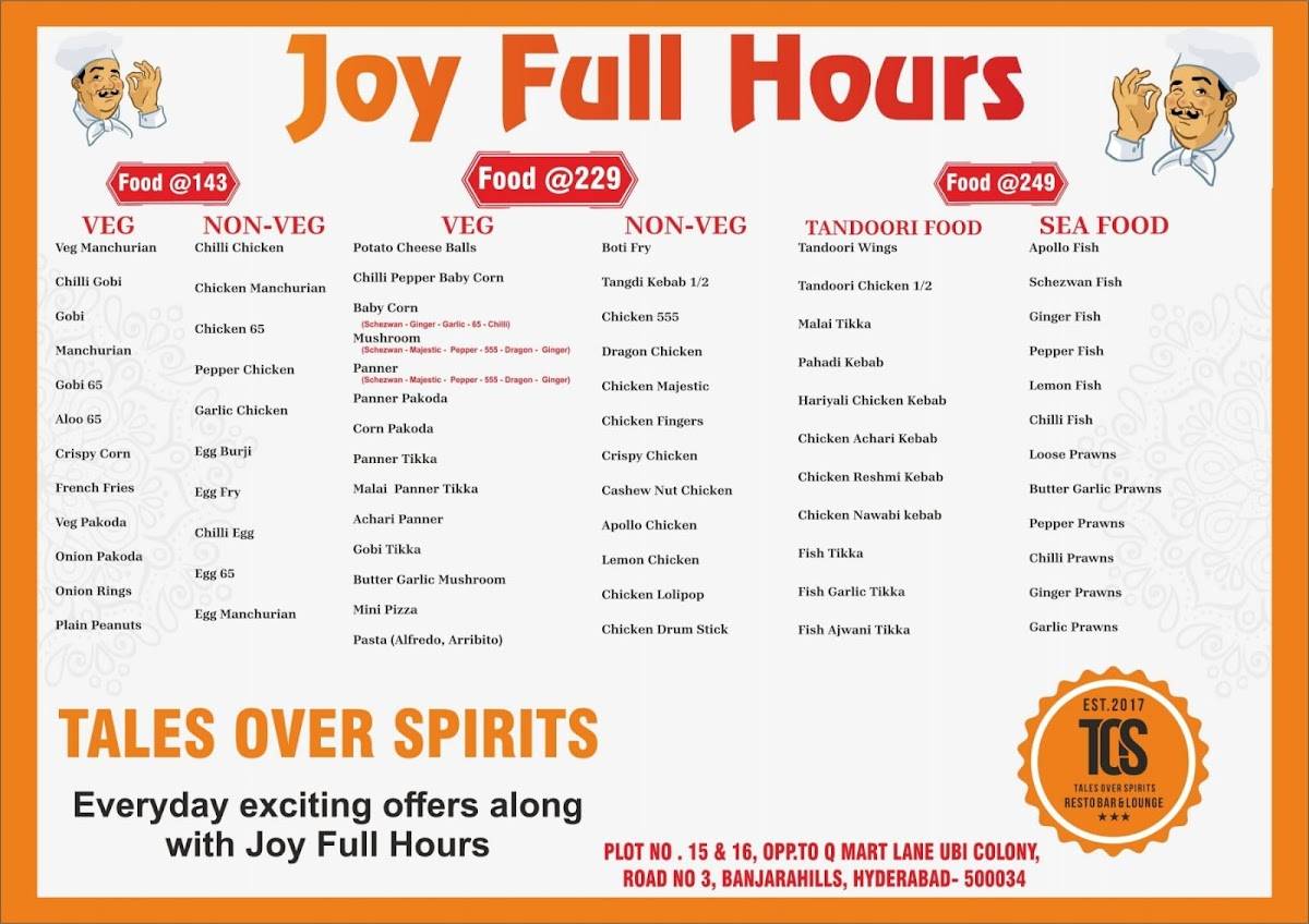 TOS - Tales Over Spirits menu