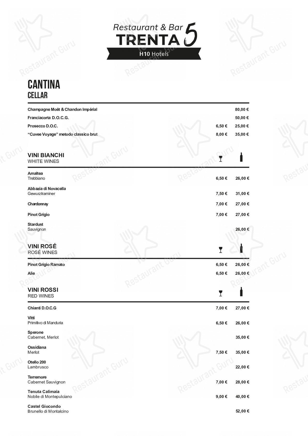 Menu per TRENTA5 Restaurant&Bar pub & bar