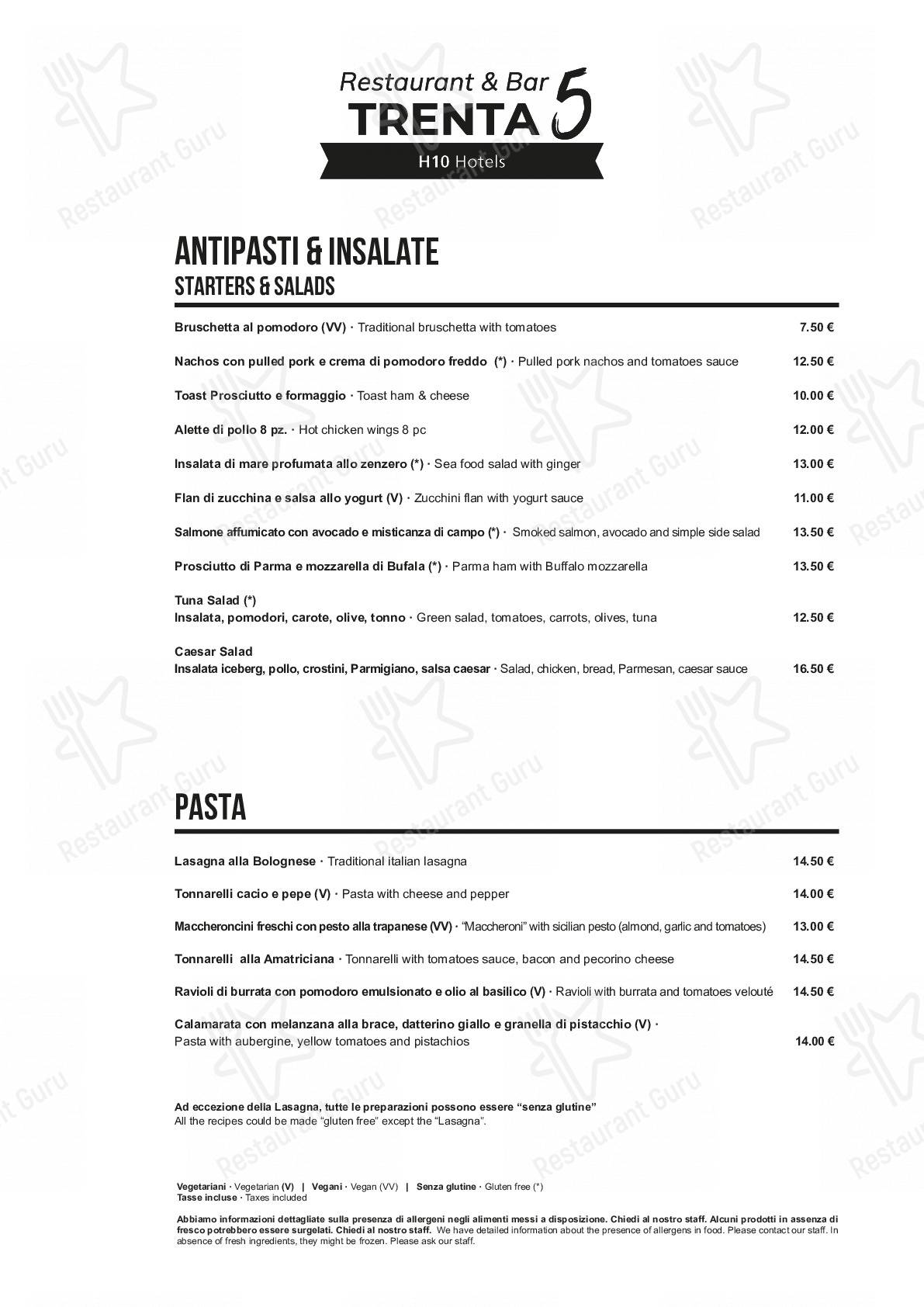 Guarda il menu di TRENTA5 Restaurant&Bar
