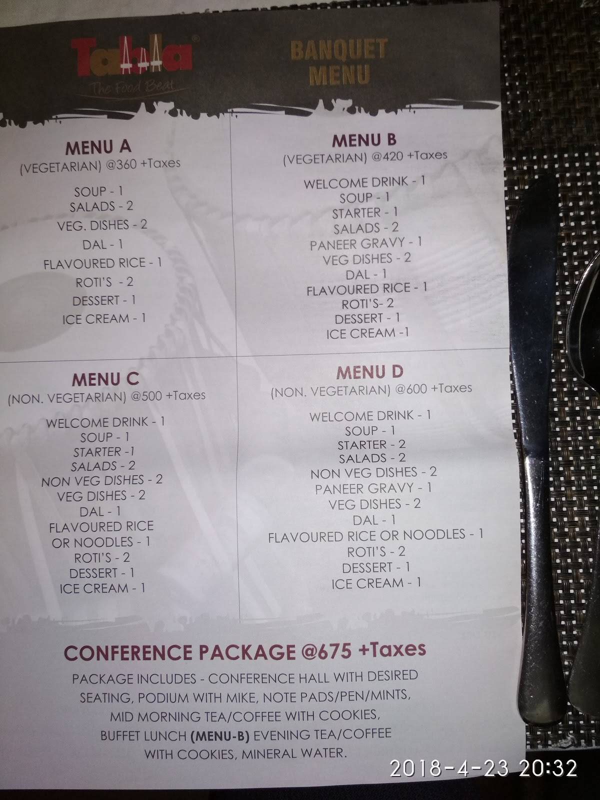 Tabla Kothapet menu