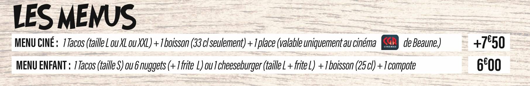 Menu de Tac'House
