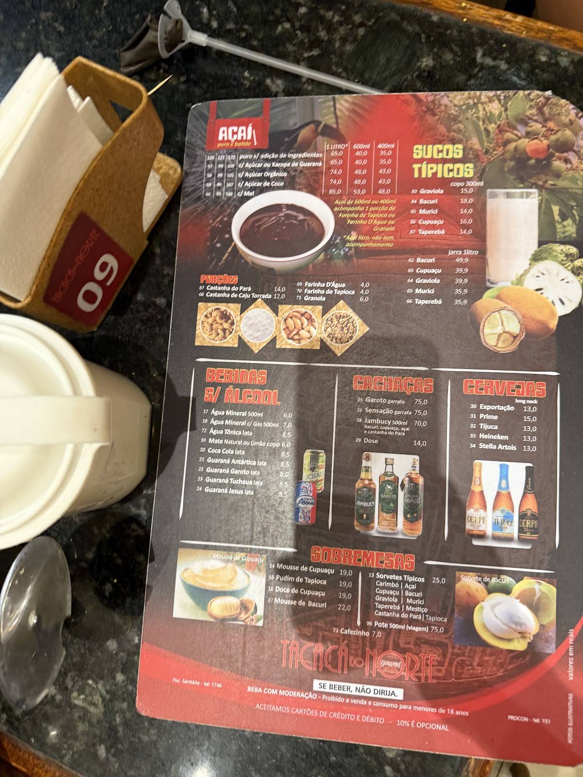 Tacacá do Norte cardápio
