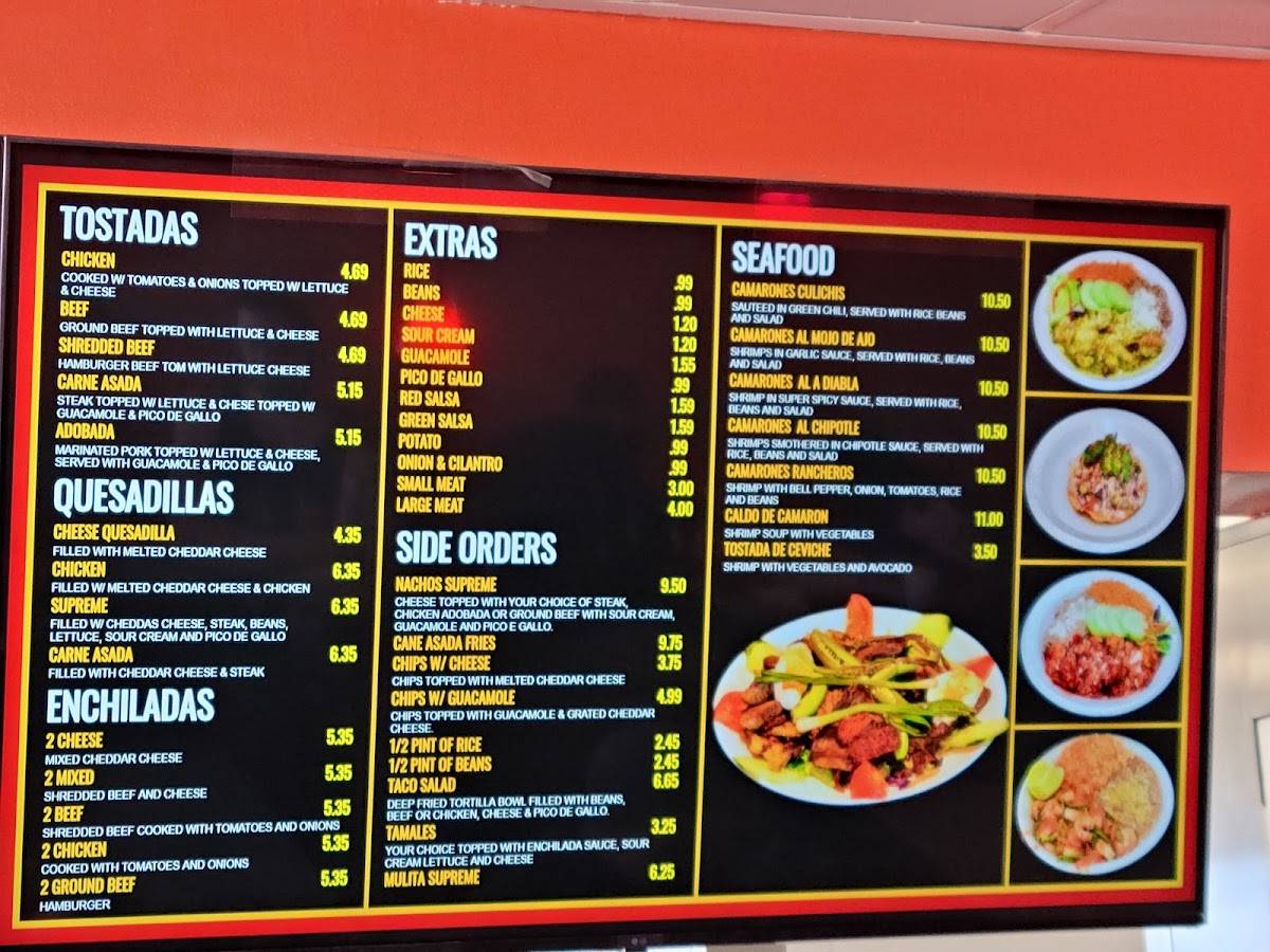 Menu at Tacos Del Gordo restaurant, Fountain