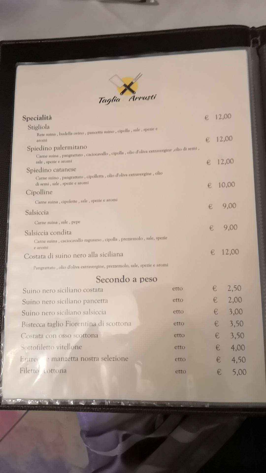 Menu di Taglia E Arrusti 