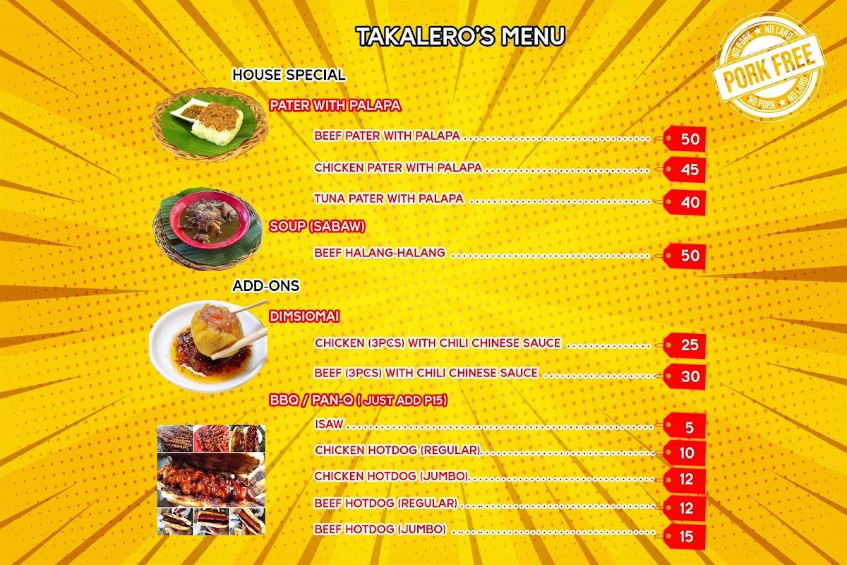Menu at Takalero's Food House restaurant, Ormoc