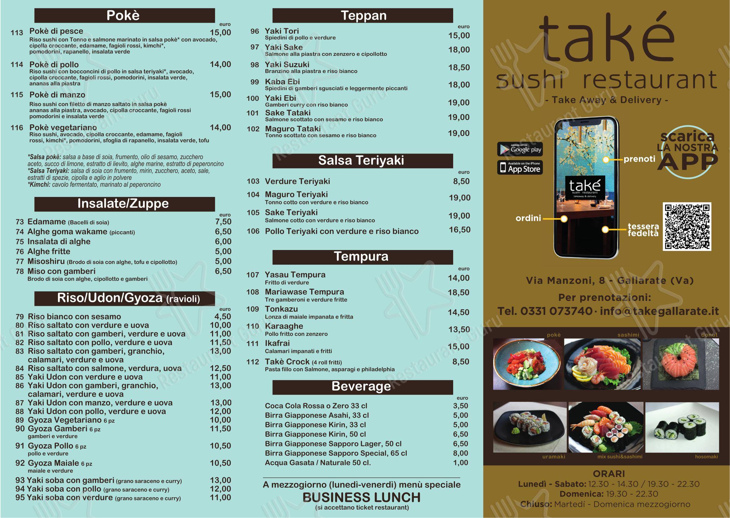 菜单 per Takè ristorante