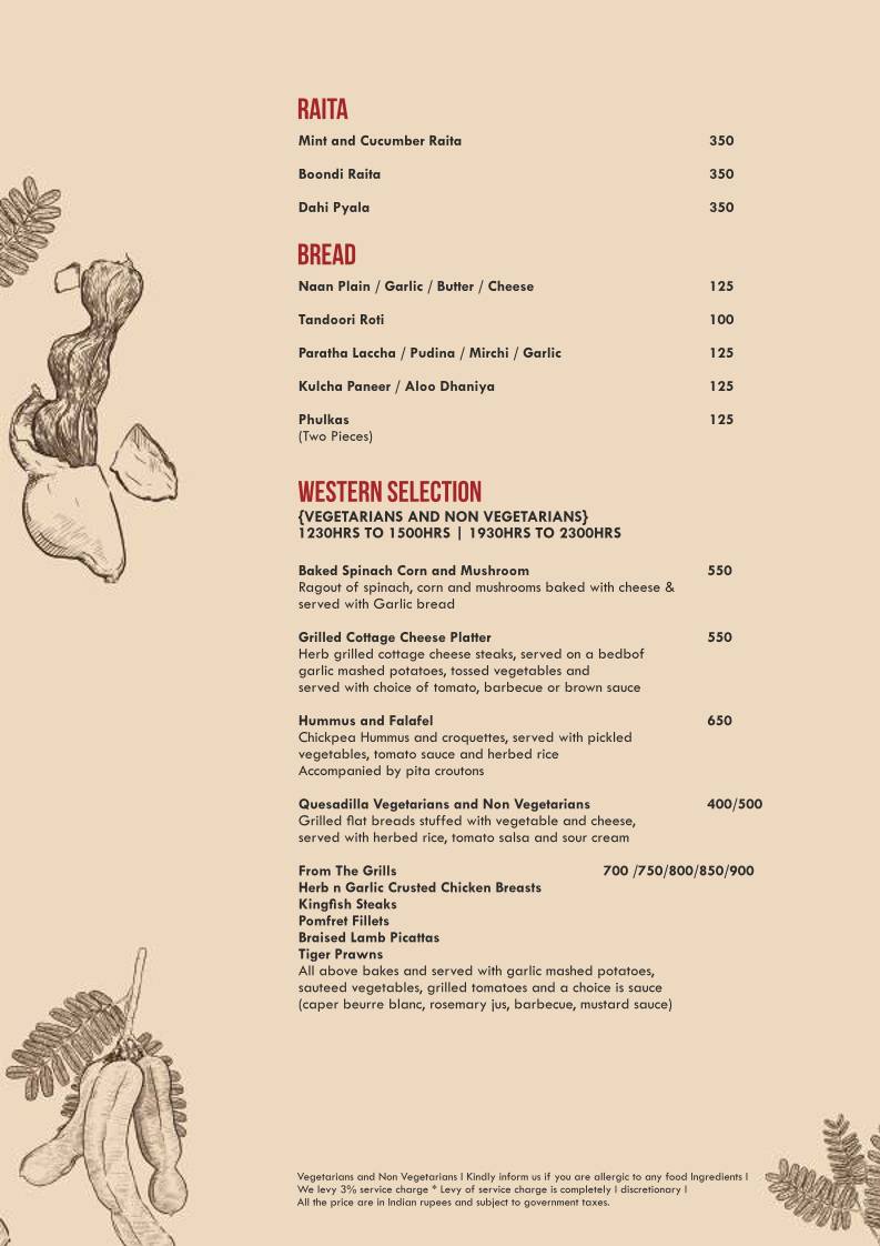 Tamarind Restaurant and Poolside, Colaba menu