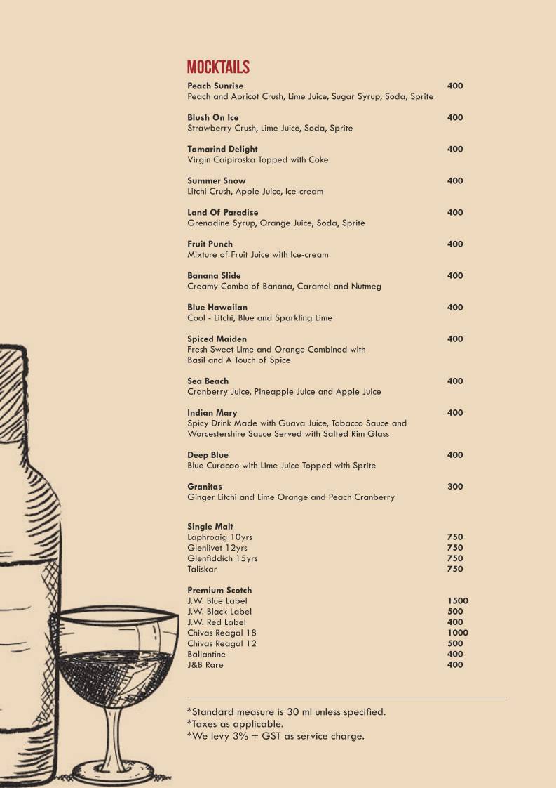 Tamarind Restaurant and Poolside, Colaba menu