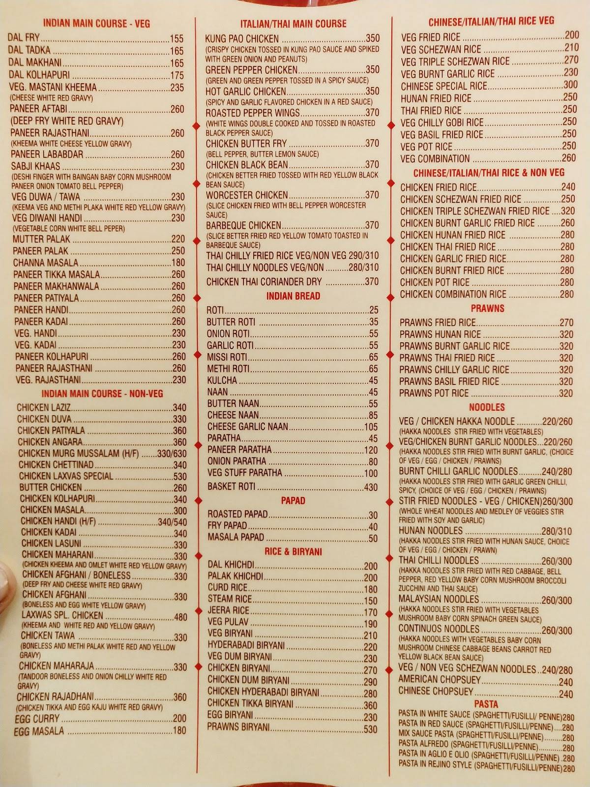 Tamarind Spice Restaurant and Bar menu