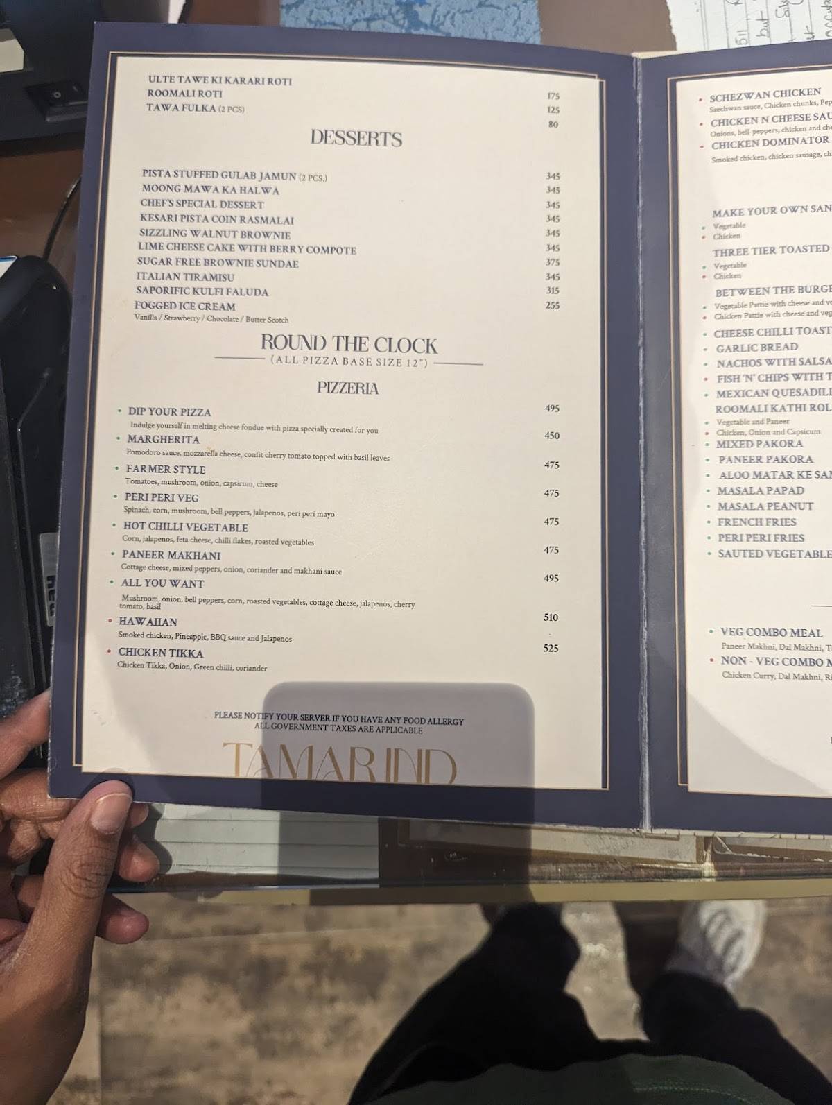 Tamarind Restaurant menu