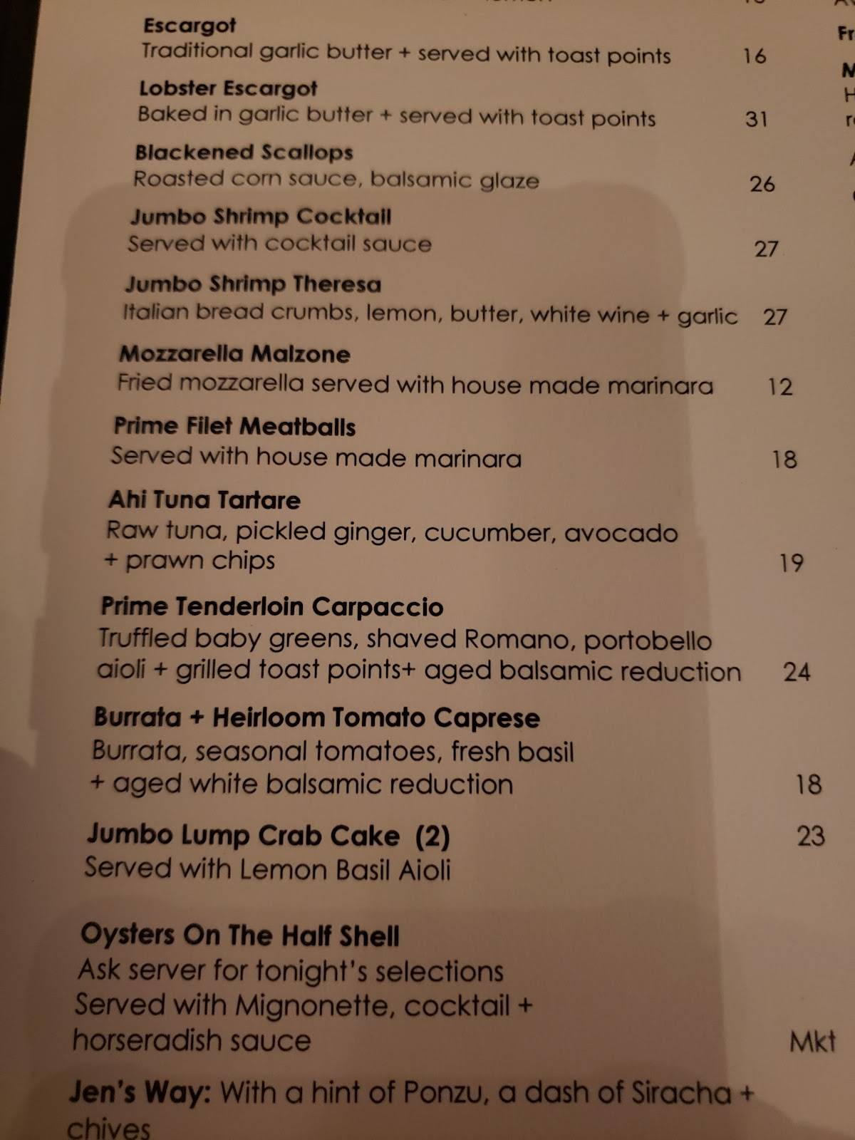 Menu at Malio's steakhouse, Tampa