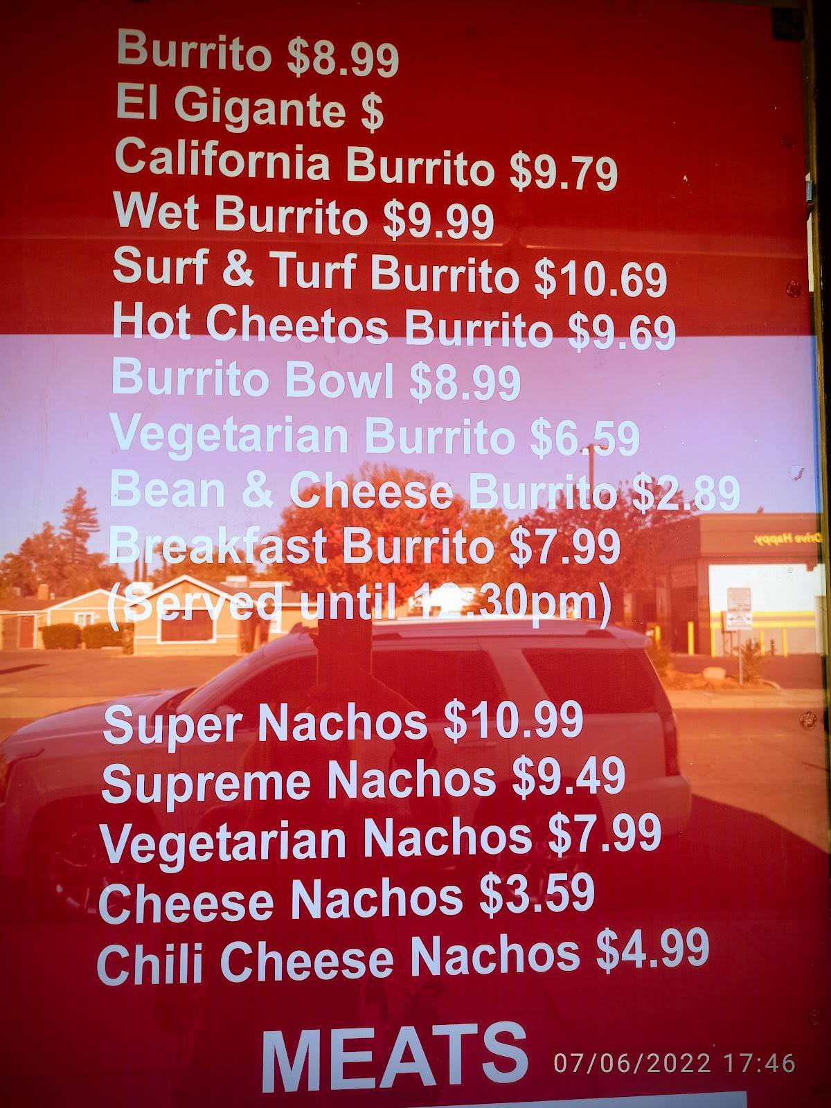 Menu at Taqueria El Taco Naco restaurant, Yuba City