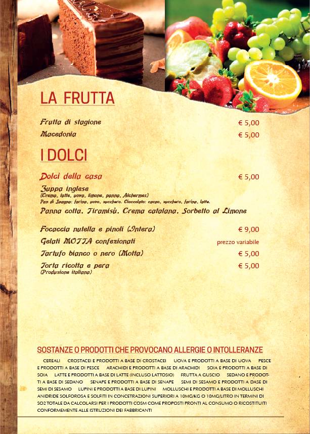 Menu di Lo Sperone 