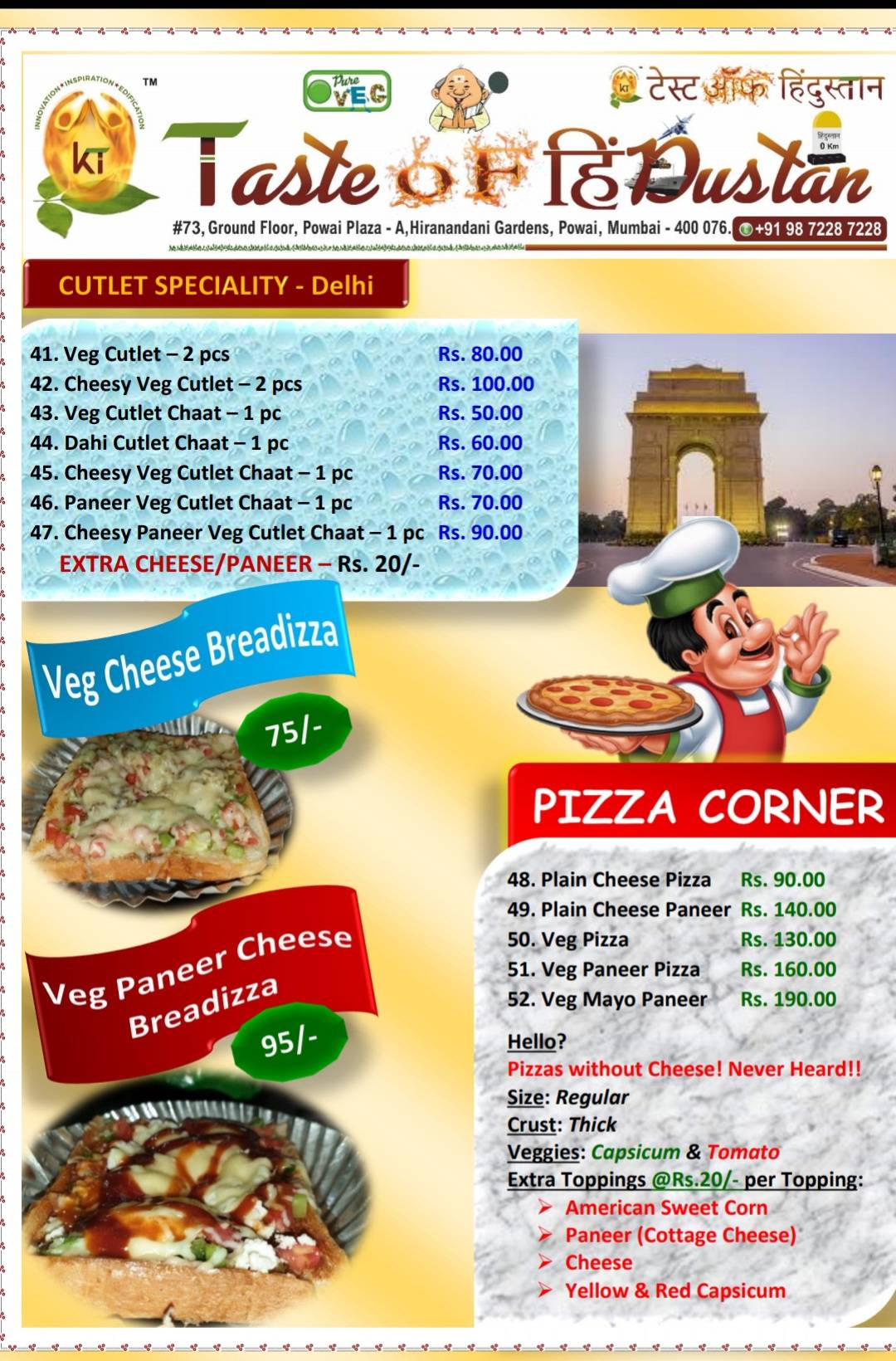 Taste of Hindustan menu