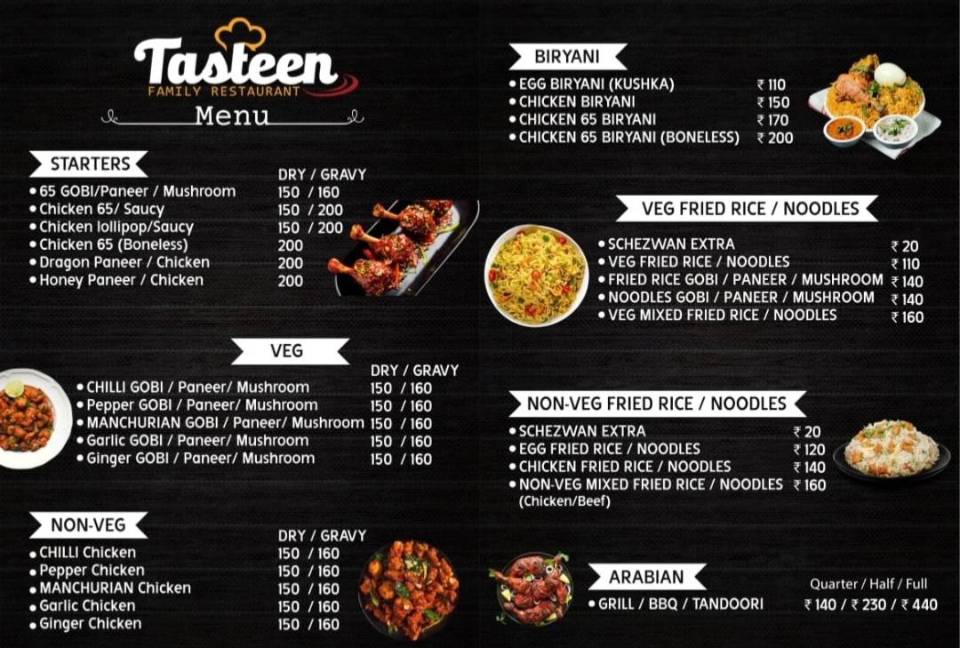 Tasteen Restaurant menu
