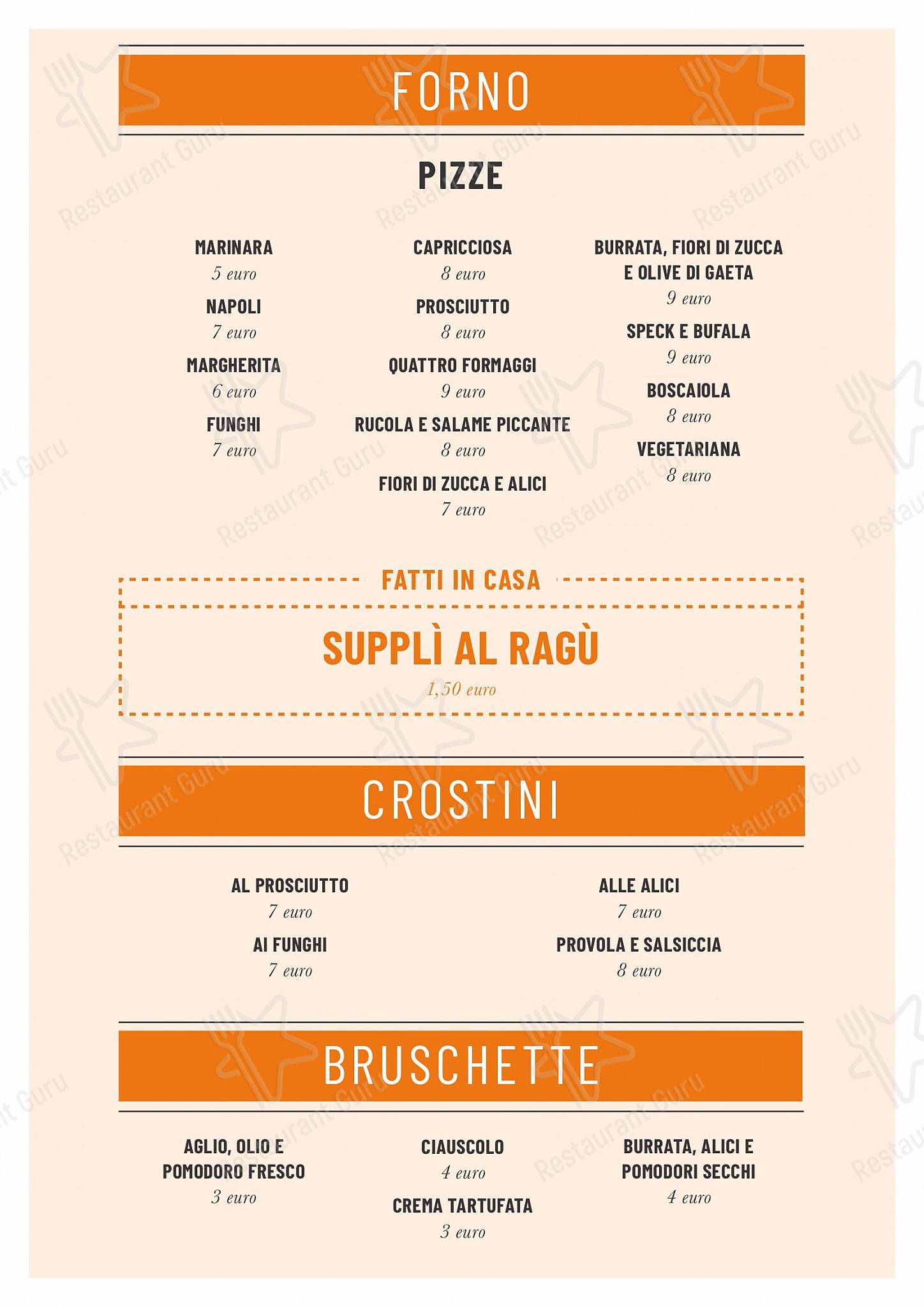 Menu per Taverna Cestia Roma pizzeria