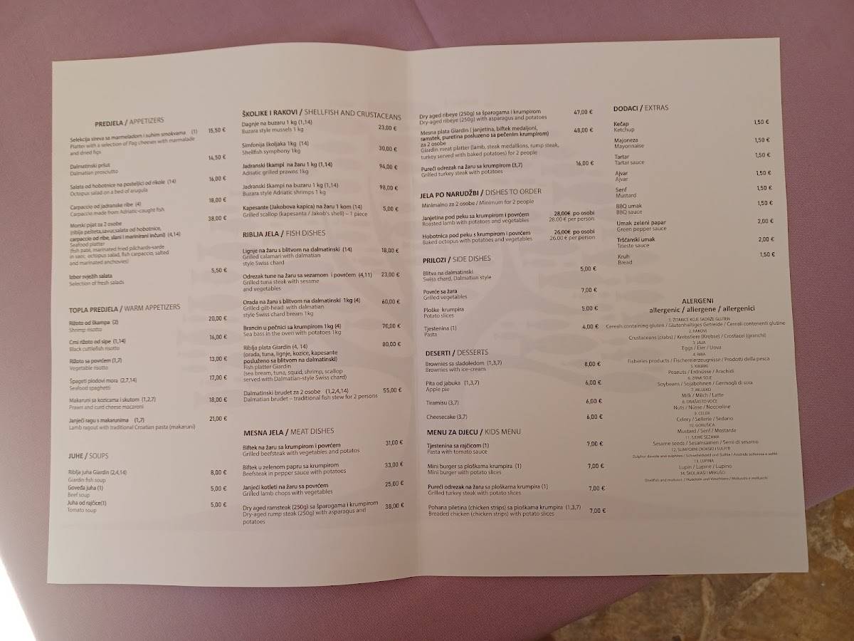 Menu di Taverna Giardin 