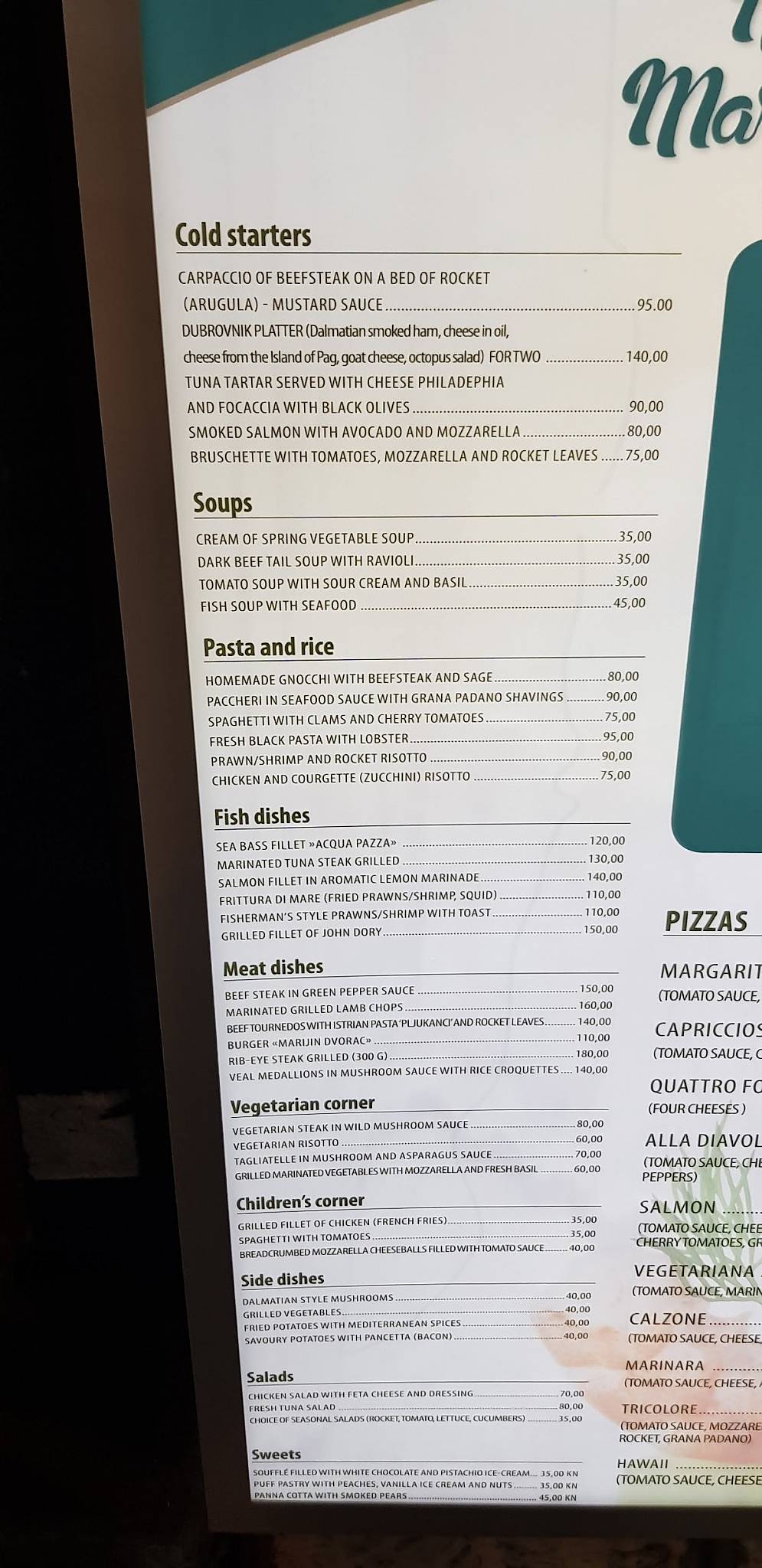 Menu di Taverna Marijin Dvorac 