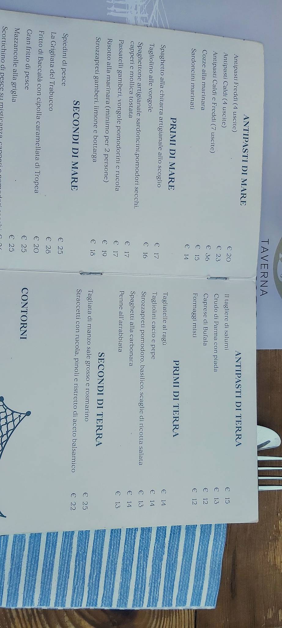 Menu di Taverna il Trabucco 