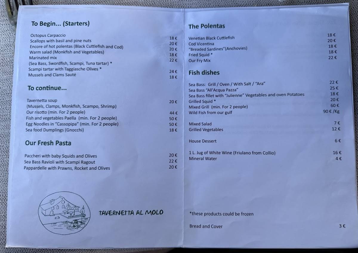 Menu di Tavernetta al Molo 
