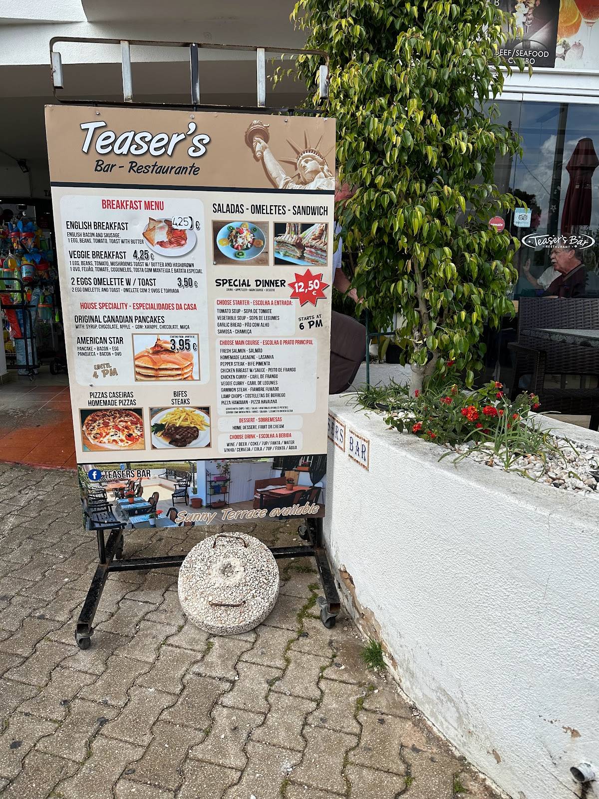 Menu at Teaser´s Restaurant and bar, Albufeira