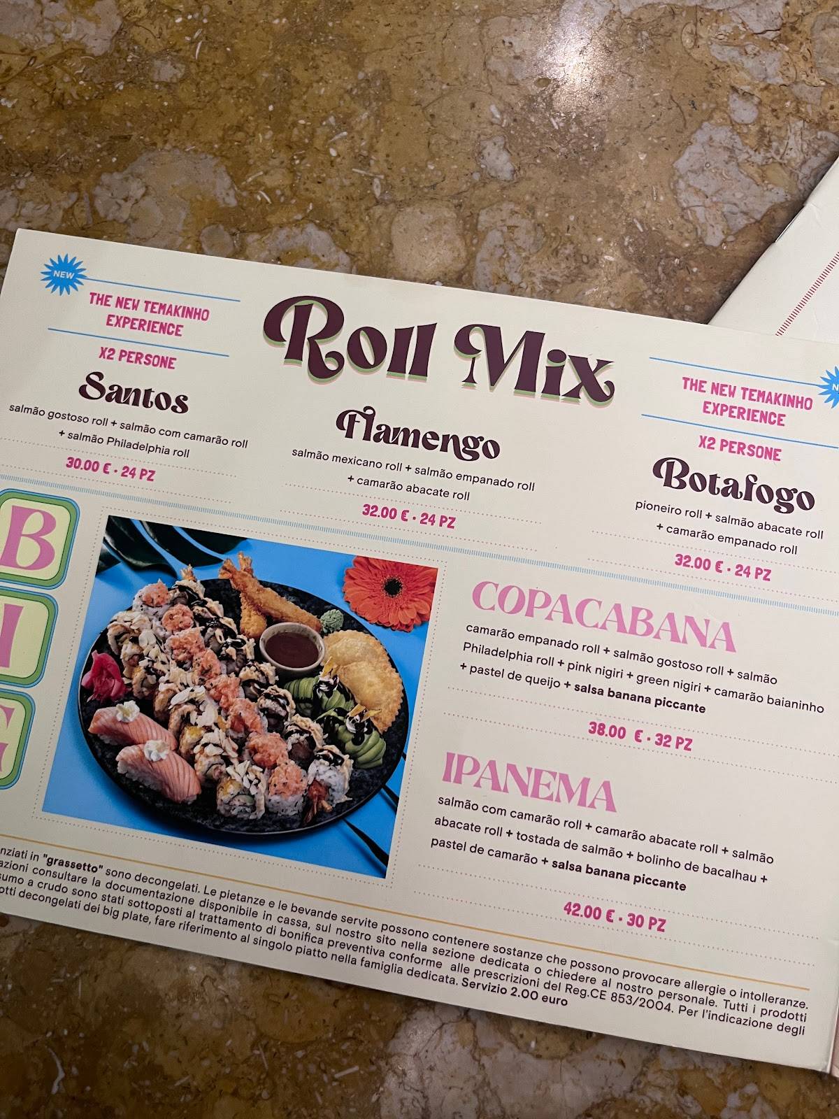 Menu di Temakinho Roma Rinascente 