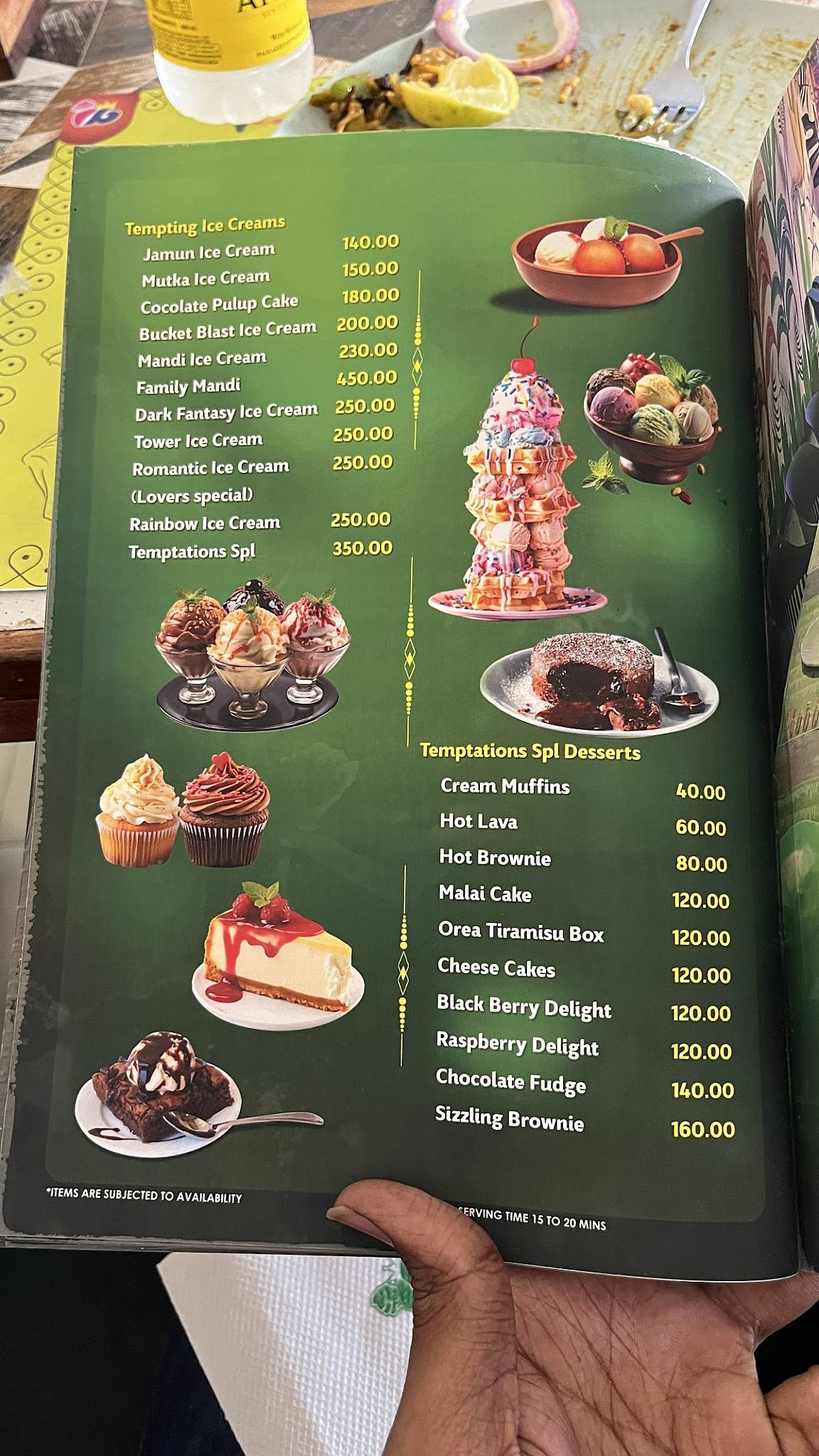 Temptations menu
