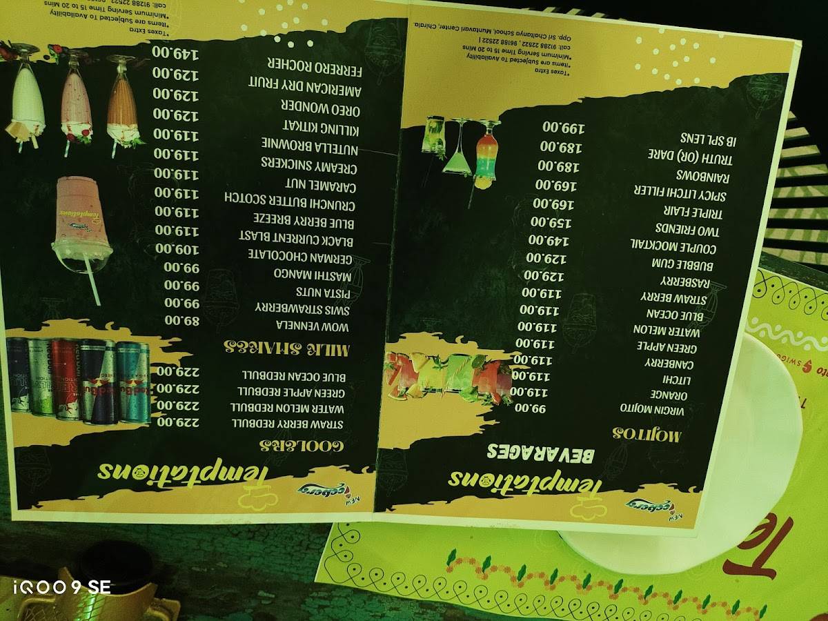 Temptations menu