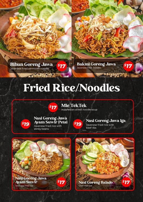 Menu at Teras Java restaurant, Mascot