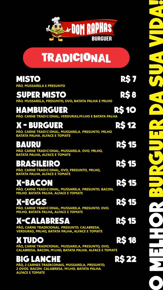 Dom Raphas Burguer cardápio