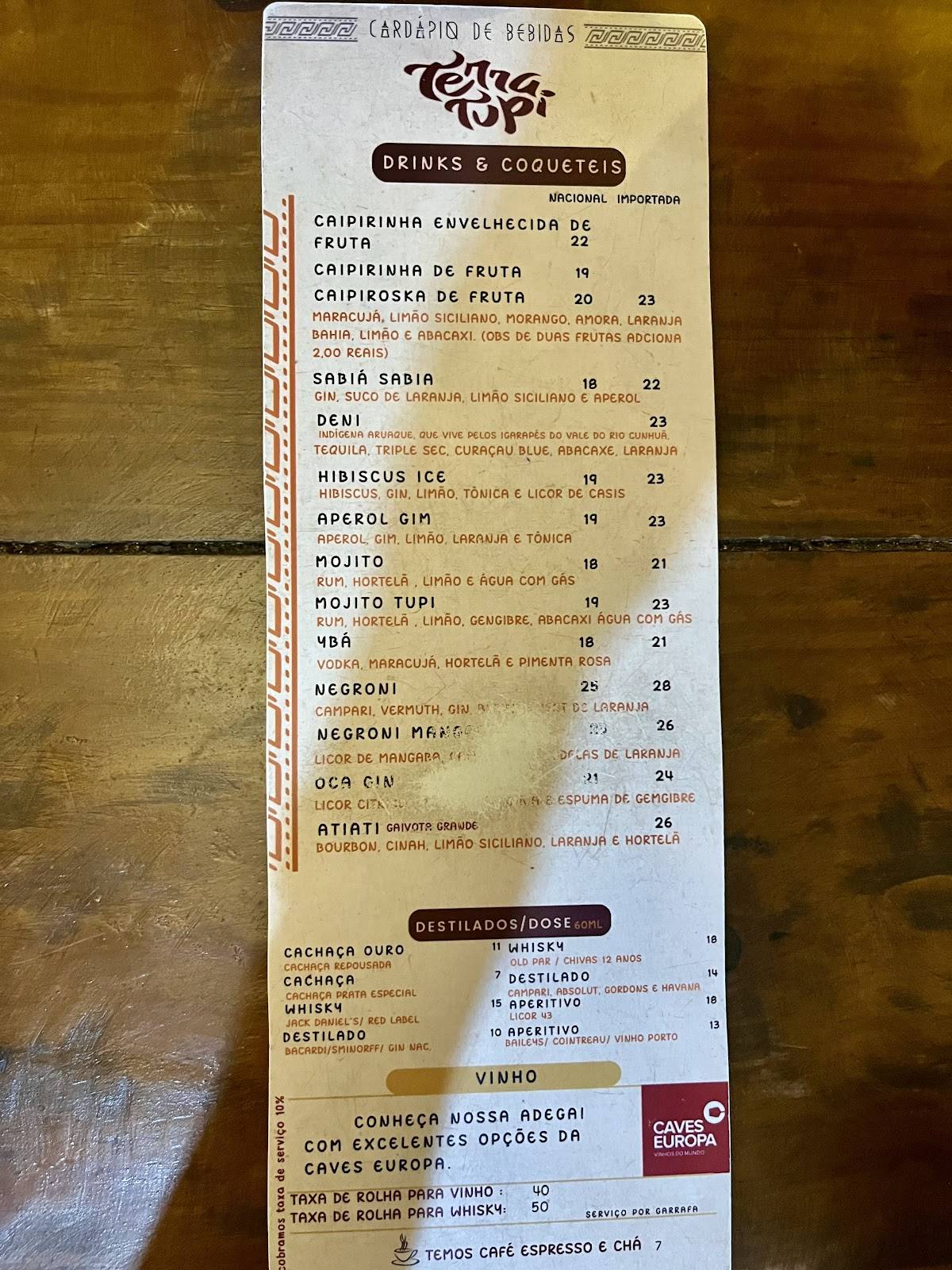 Terra Tupi cardápio