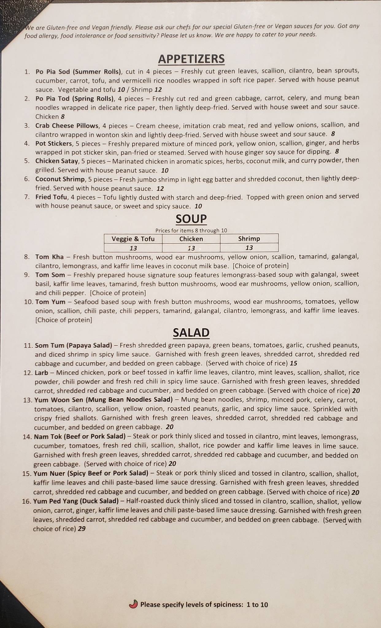 Menu at Thai Ginger Bistro restaurant, Appleton