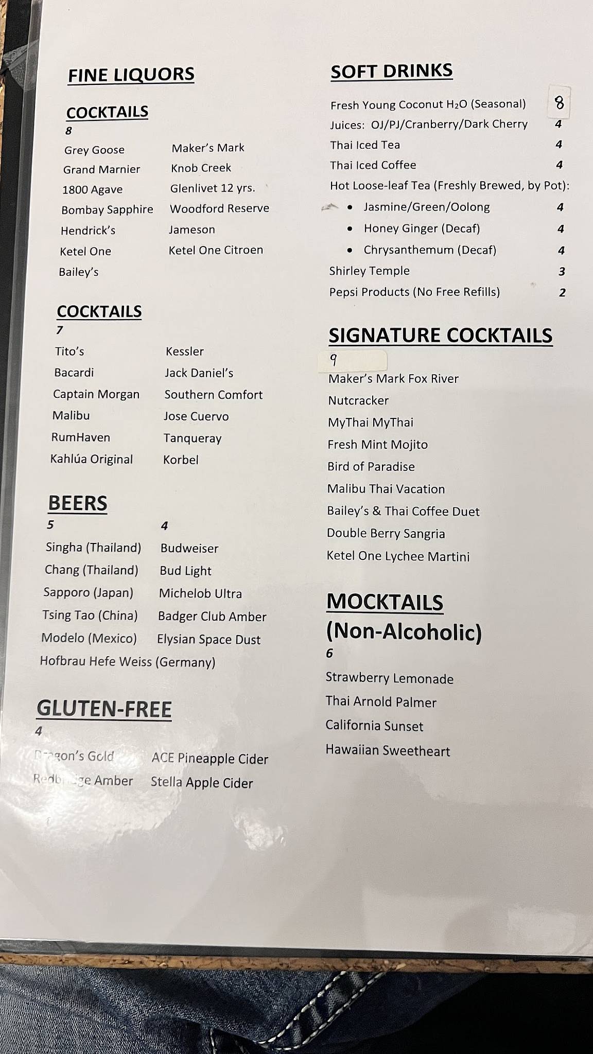 Menu at Thai Ginger Bistro restaurant, Appleton