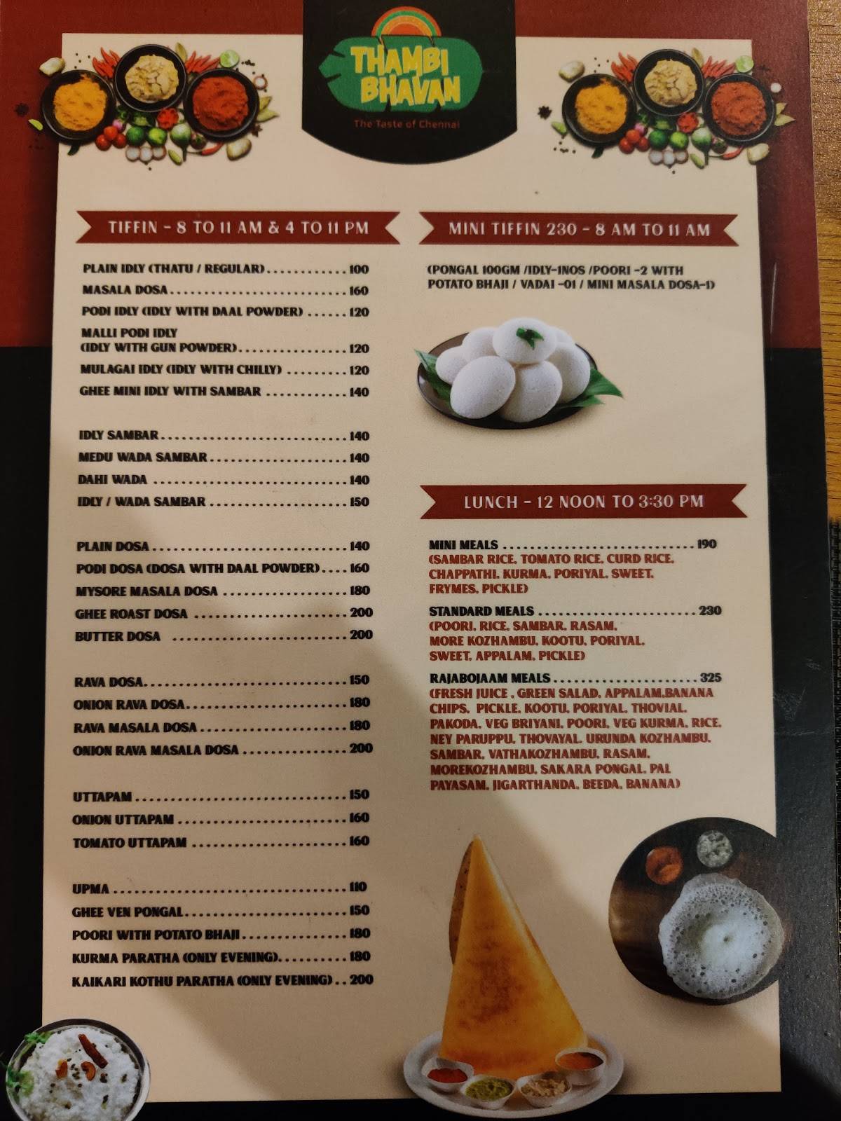 Thambi Bhavan menu