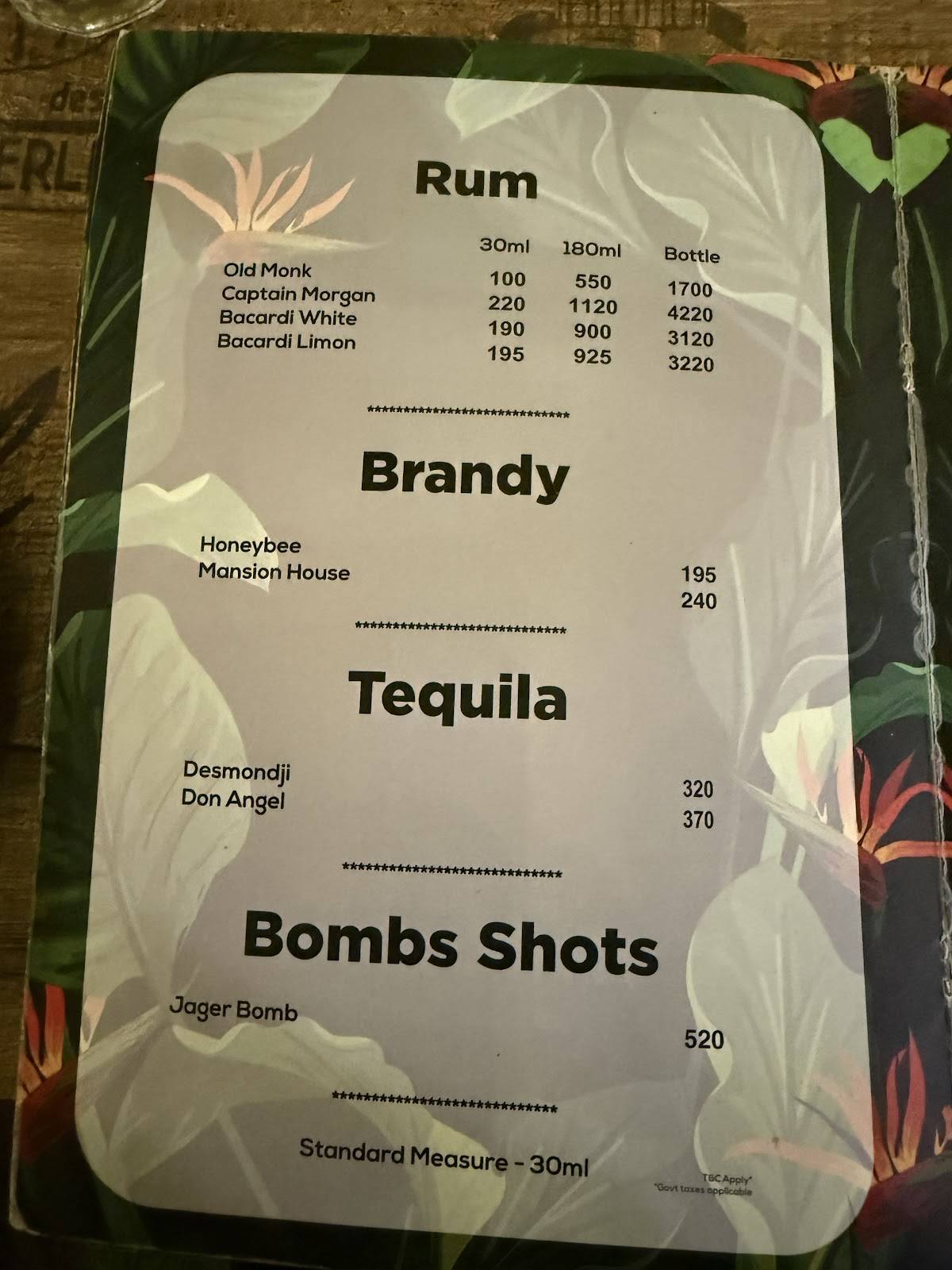 Sky Garden menu