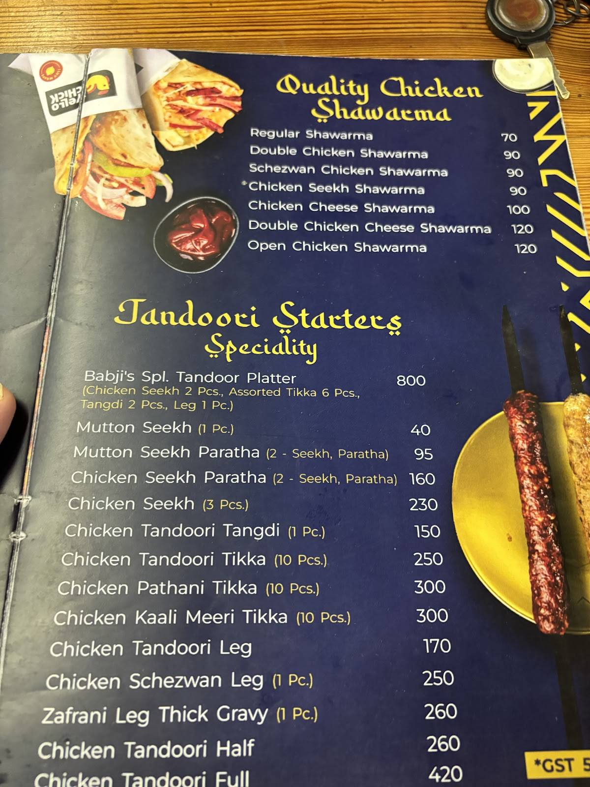 The Babji's Grill Kitchen menu