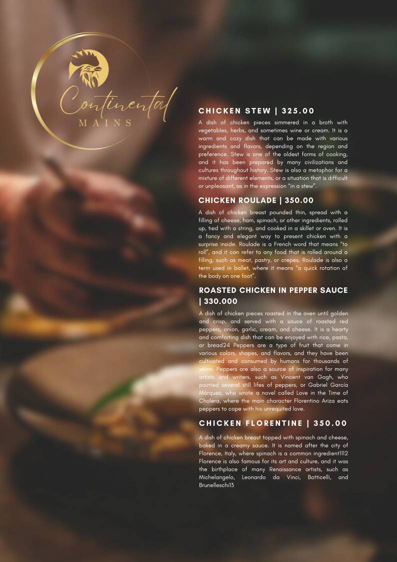 The Bibliophilia Café menu