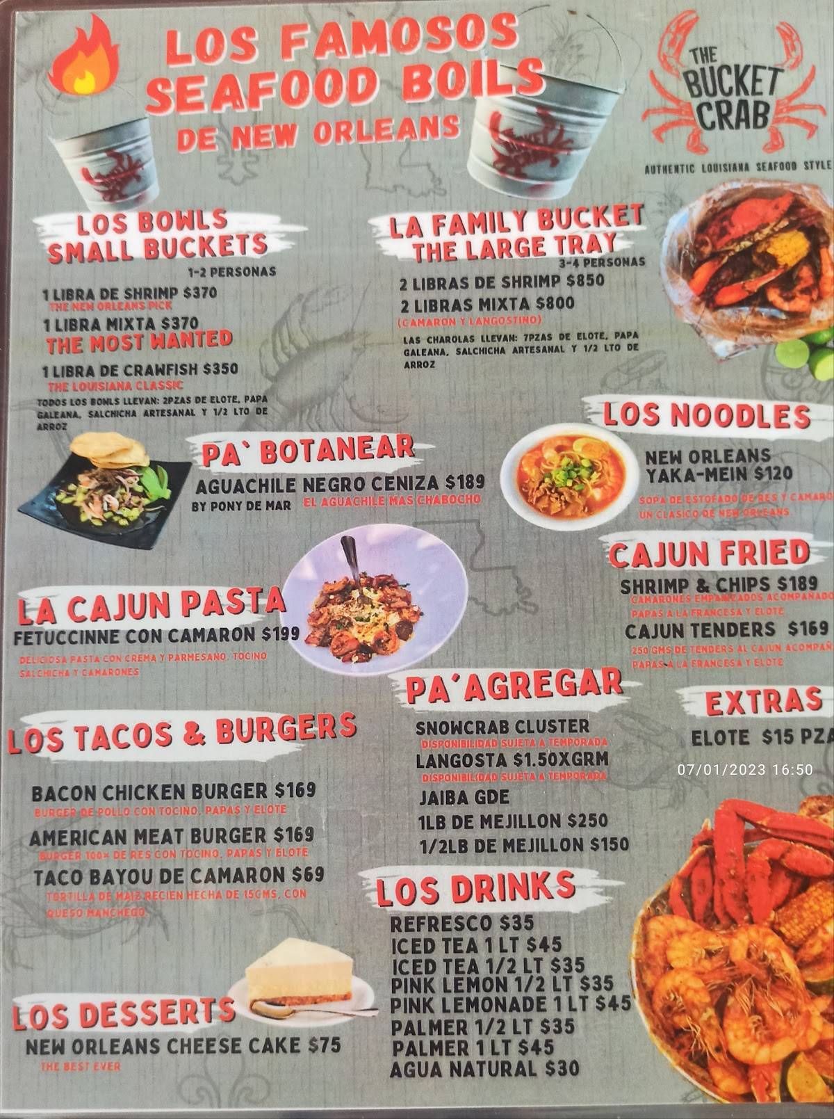 Carta del restaurante The Bucket Crab, Monterrey, Tepehuanes 1715