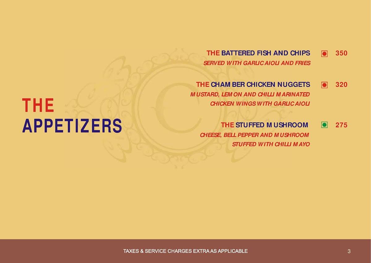 The Chamber - A Family Restaurant menu