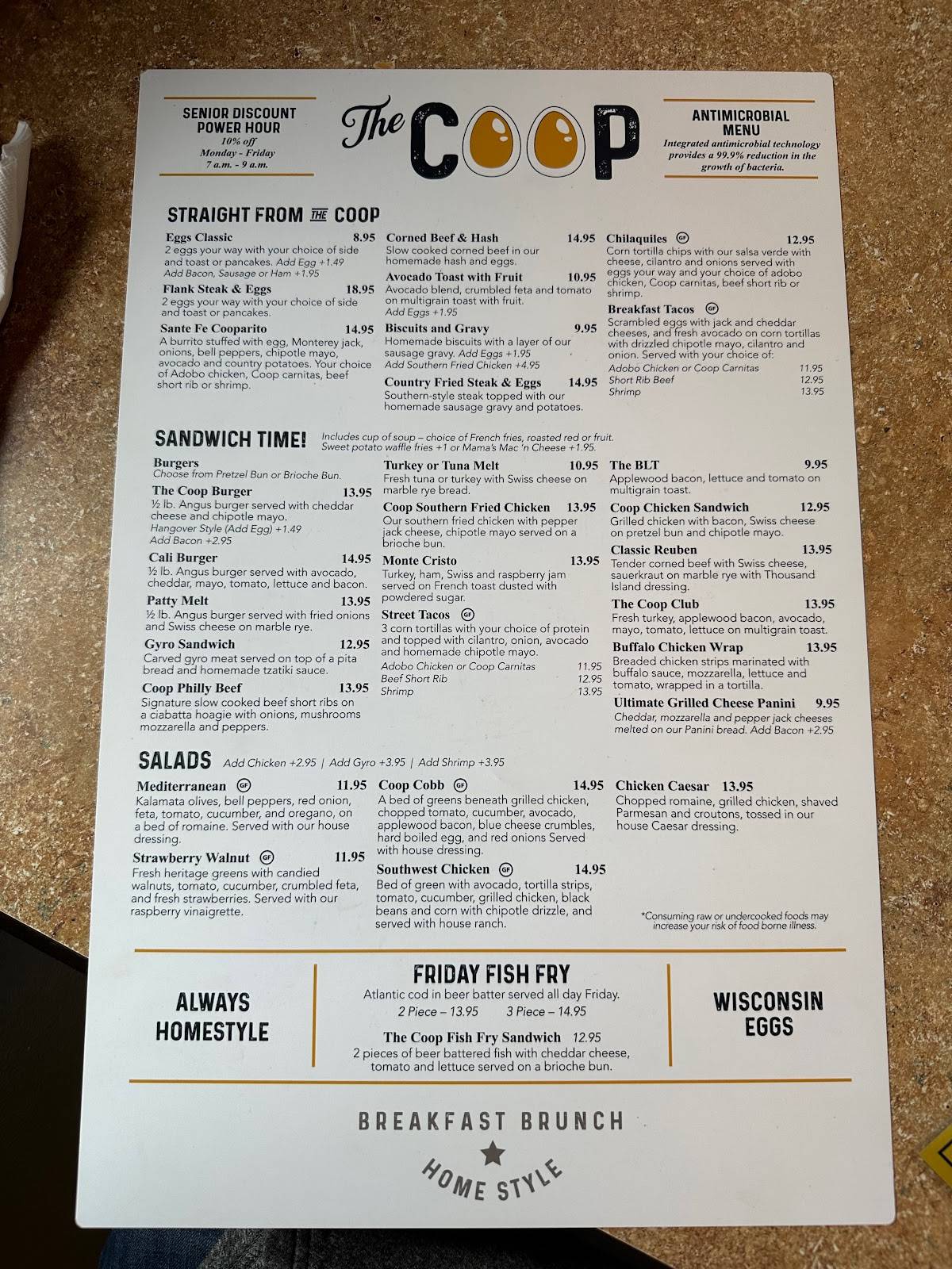 Menu at The Coop restaurant, Waukesha