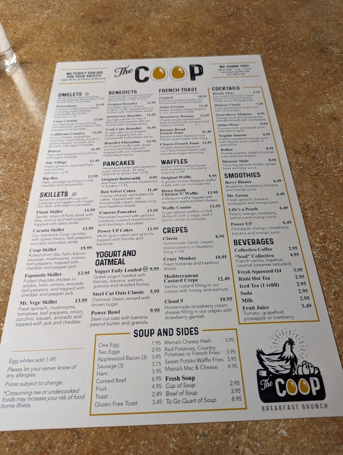 Menu at The Coop restaurant, Waukesha