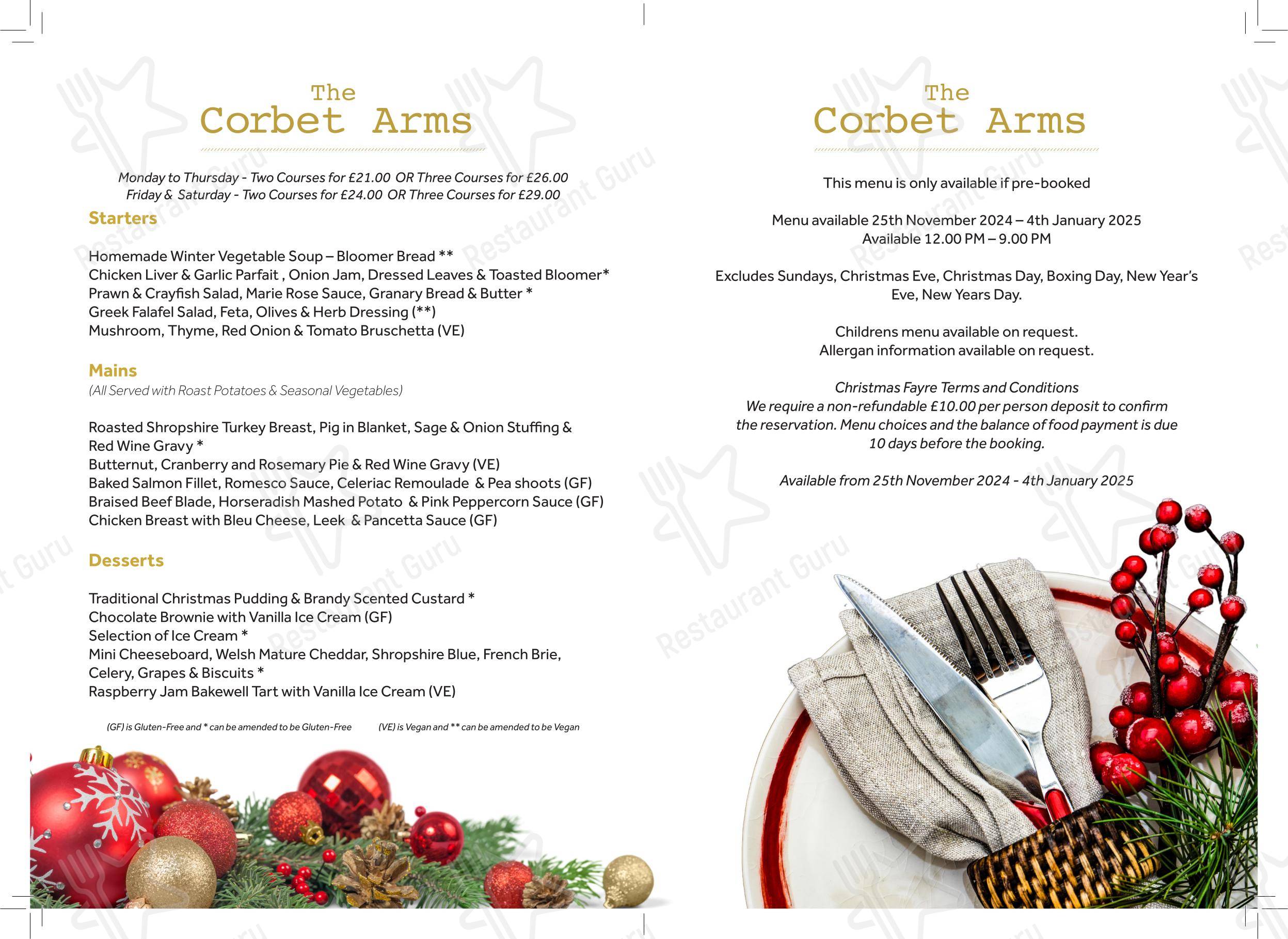Corbet arms uffington christmas day menu