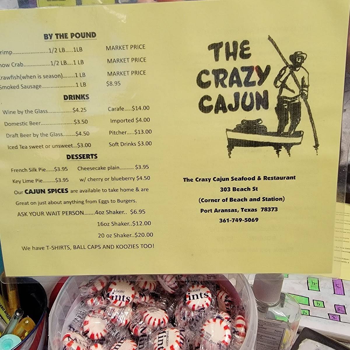 Menu at The Crazy Cajun Seafood Restaurant, Port Aransas
